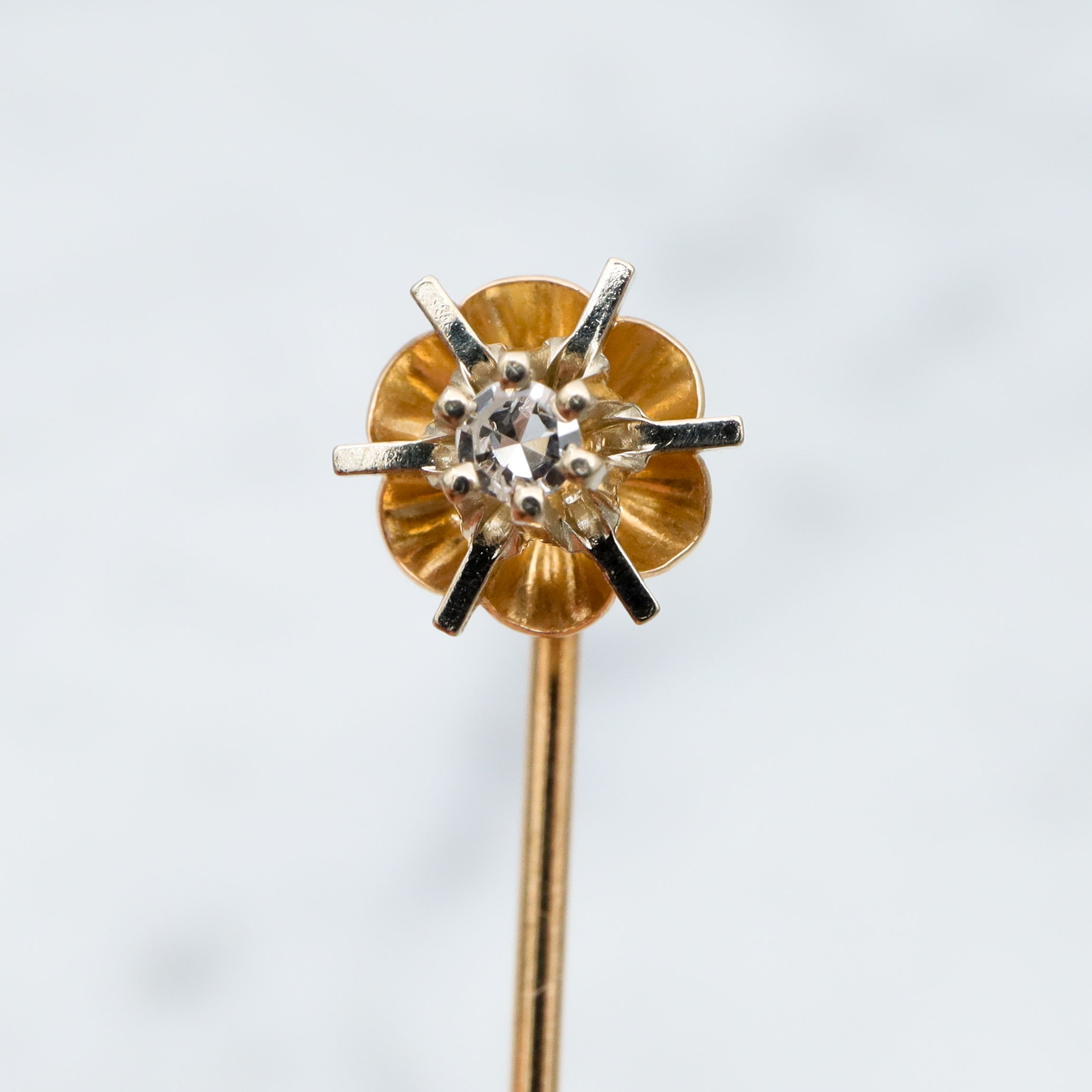 Antique Art Deco 14k gold & diamond starburst stick pin