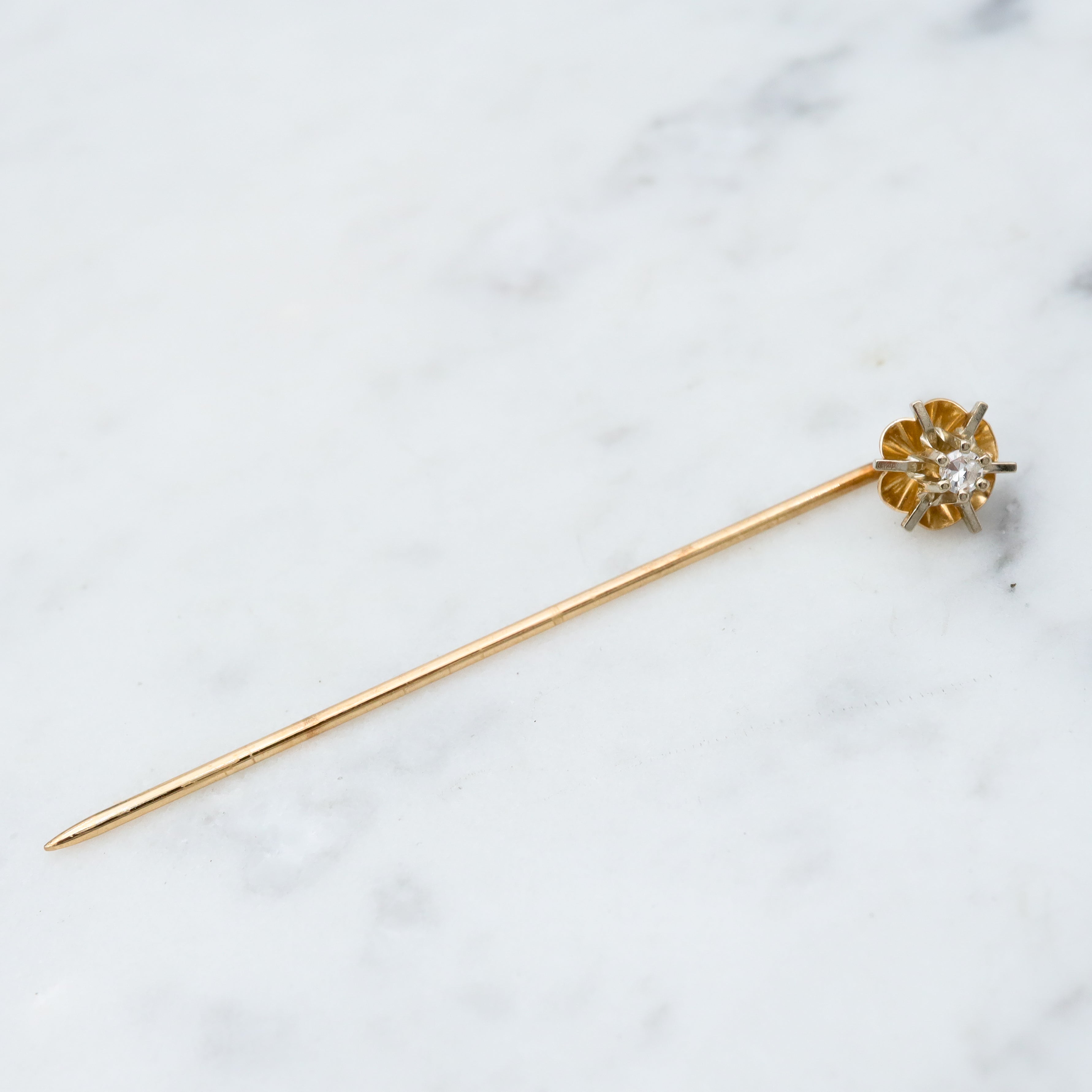 Antique Art Deco 14k gold & diamond starburst stick pin