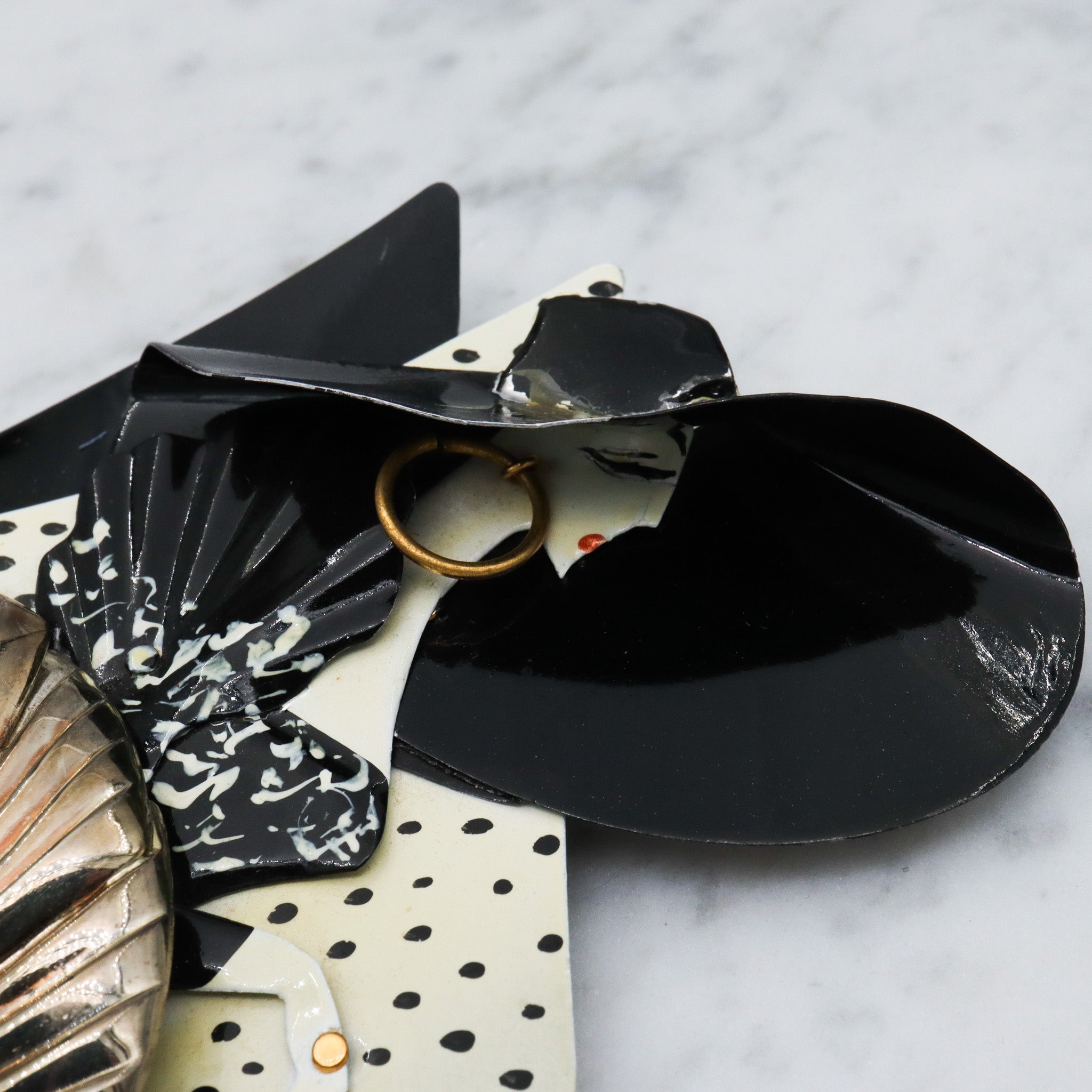 Huge 1980's handmade black & white lady brooch