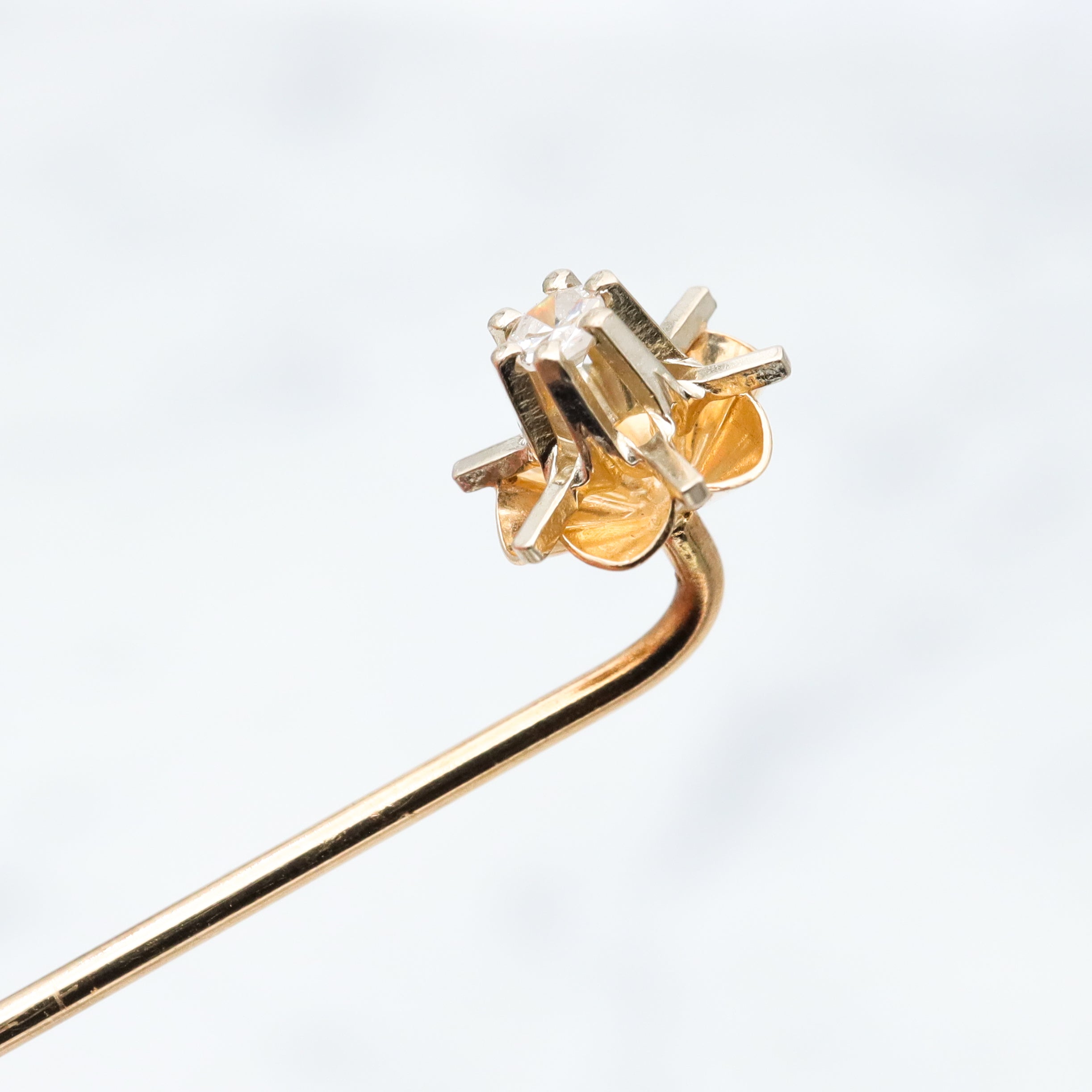 Antique Art Deco 14k gold & diamond starburst stick pin