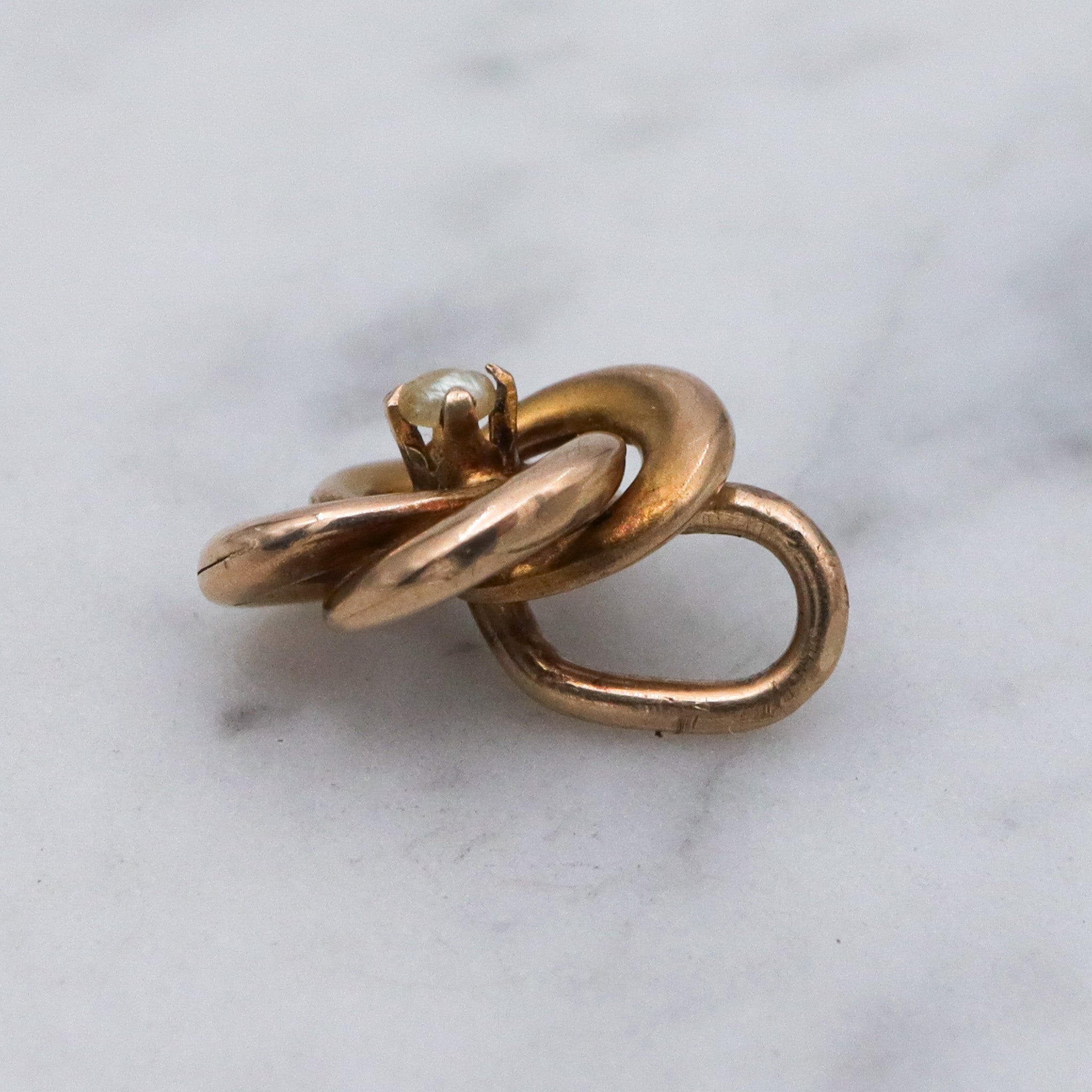 Antique Victorian 10k gold infinity love knot pearl pendant