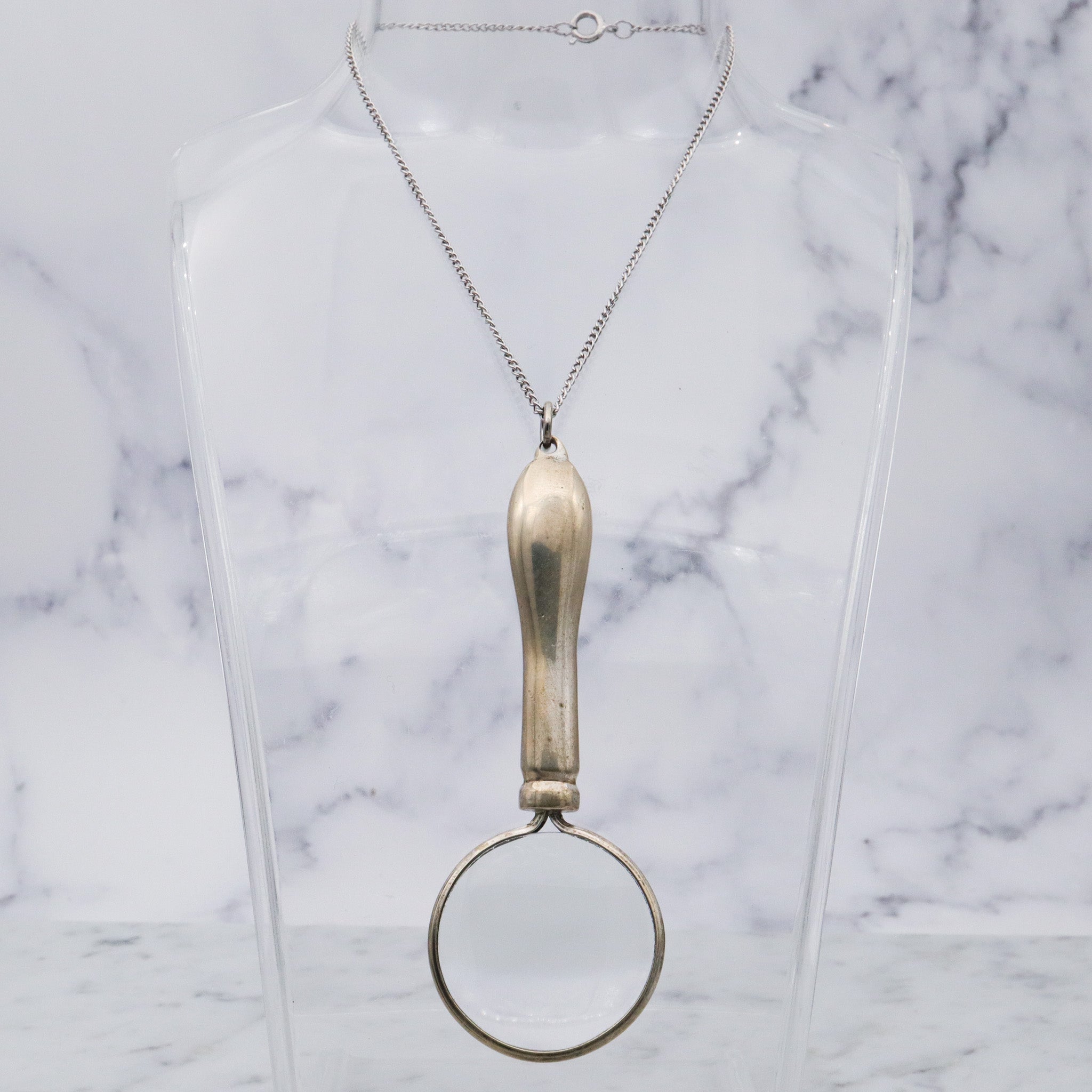 Antique silver plated magnifying glass pendant