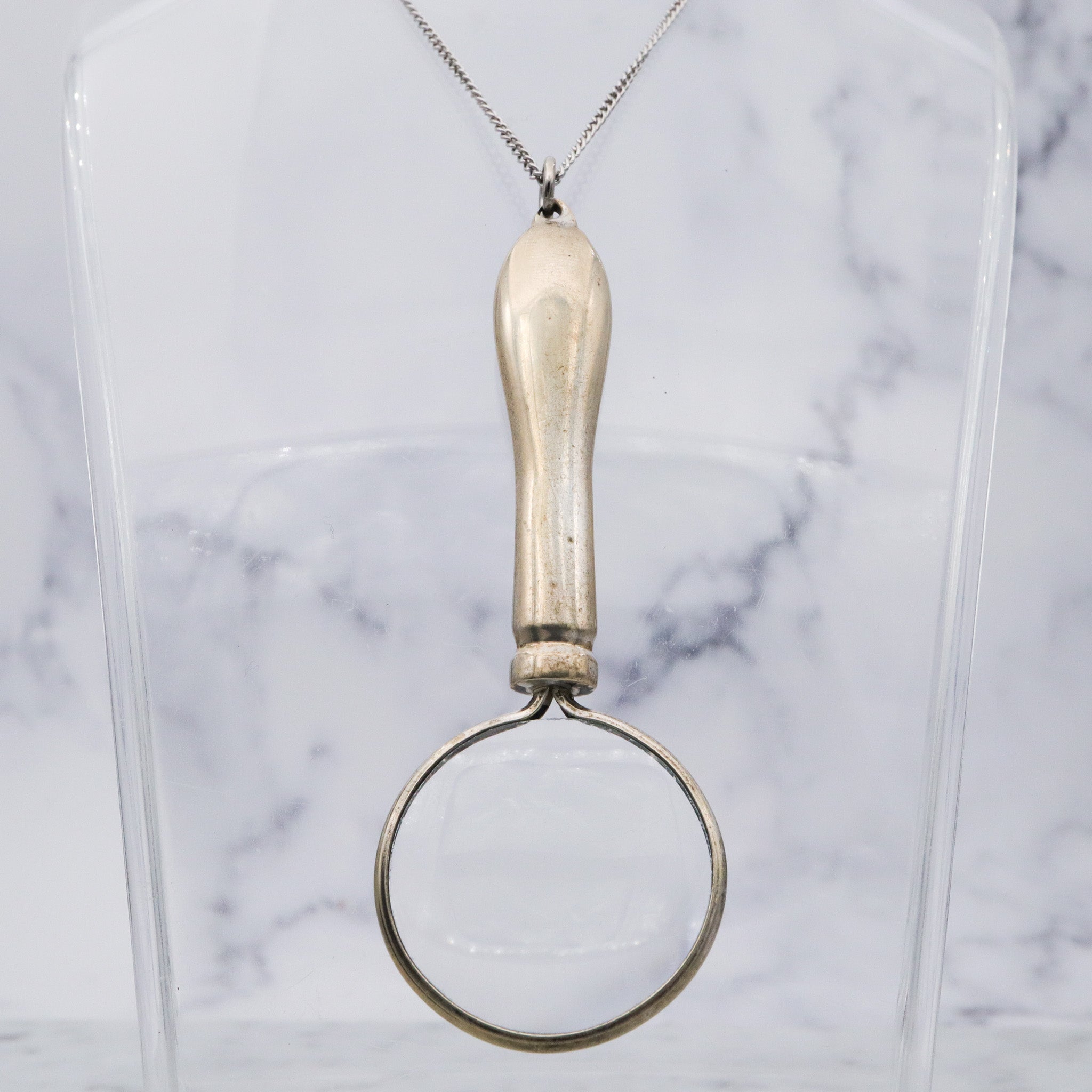 Antique silver plated magnifying glass pendant