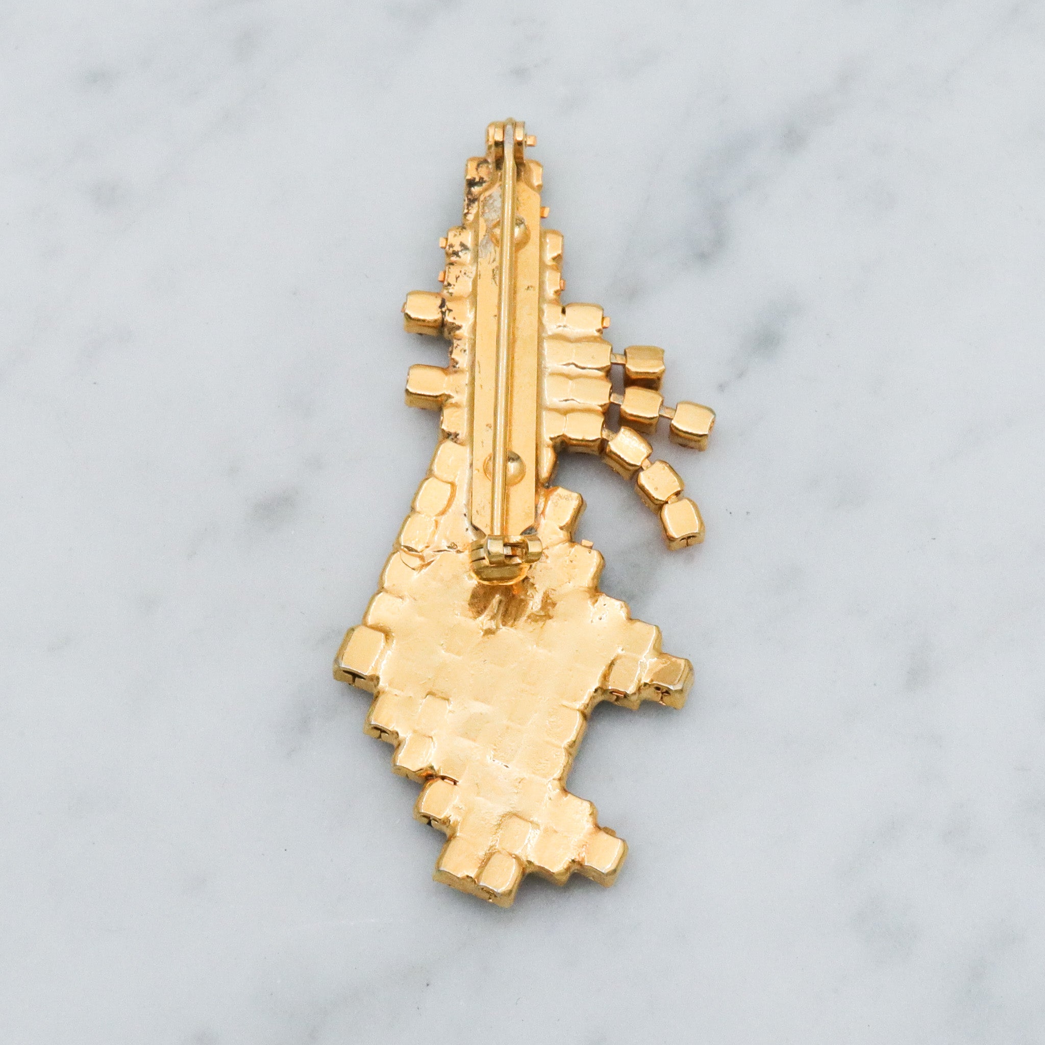 Vintage gold tone rhinestone witch brooch