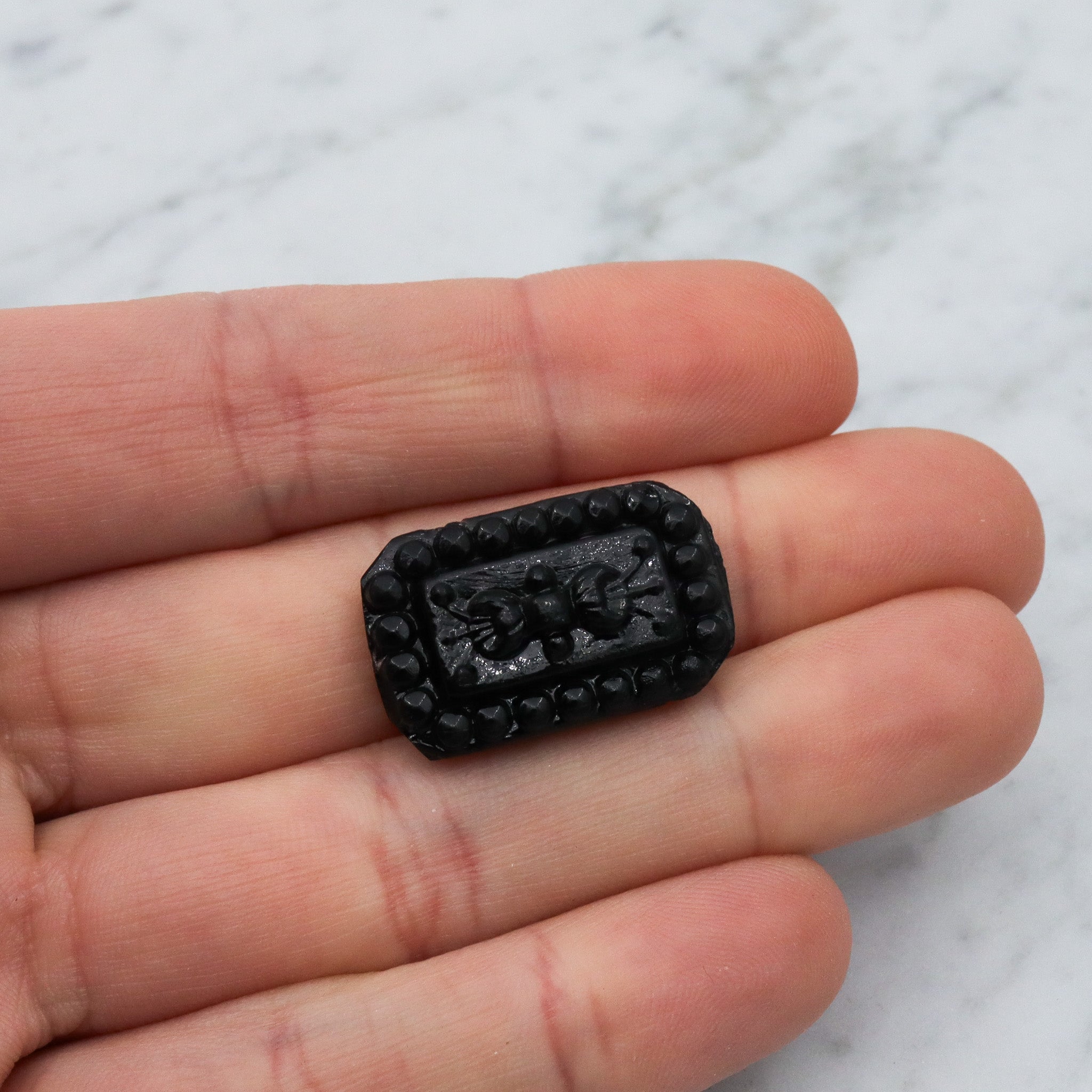 Antique Victorian French jet glass molded rectangular button