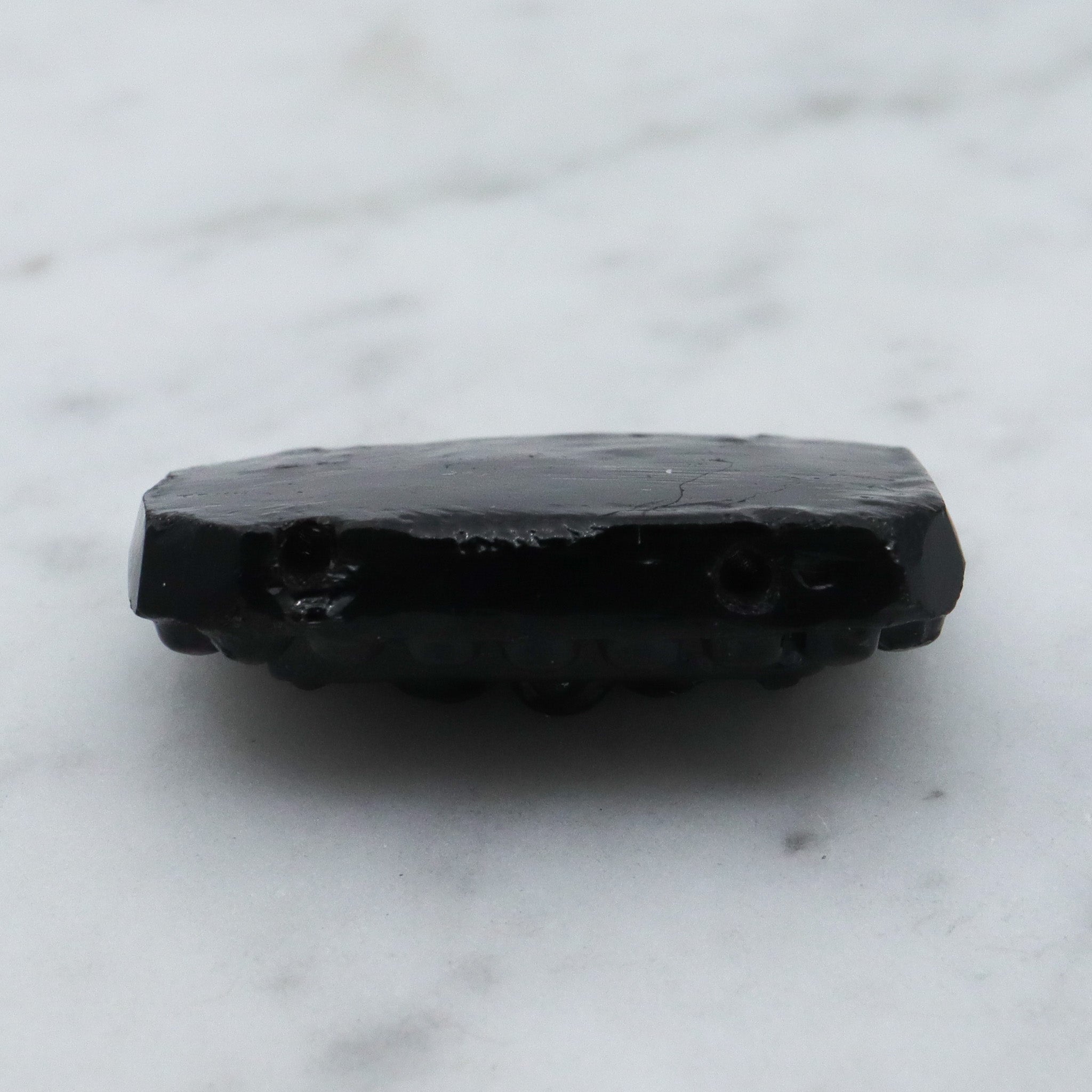 Antique Victorian French jet glass molded rectangular button