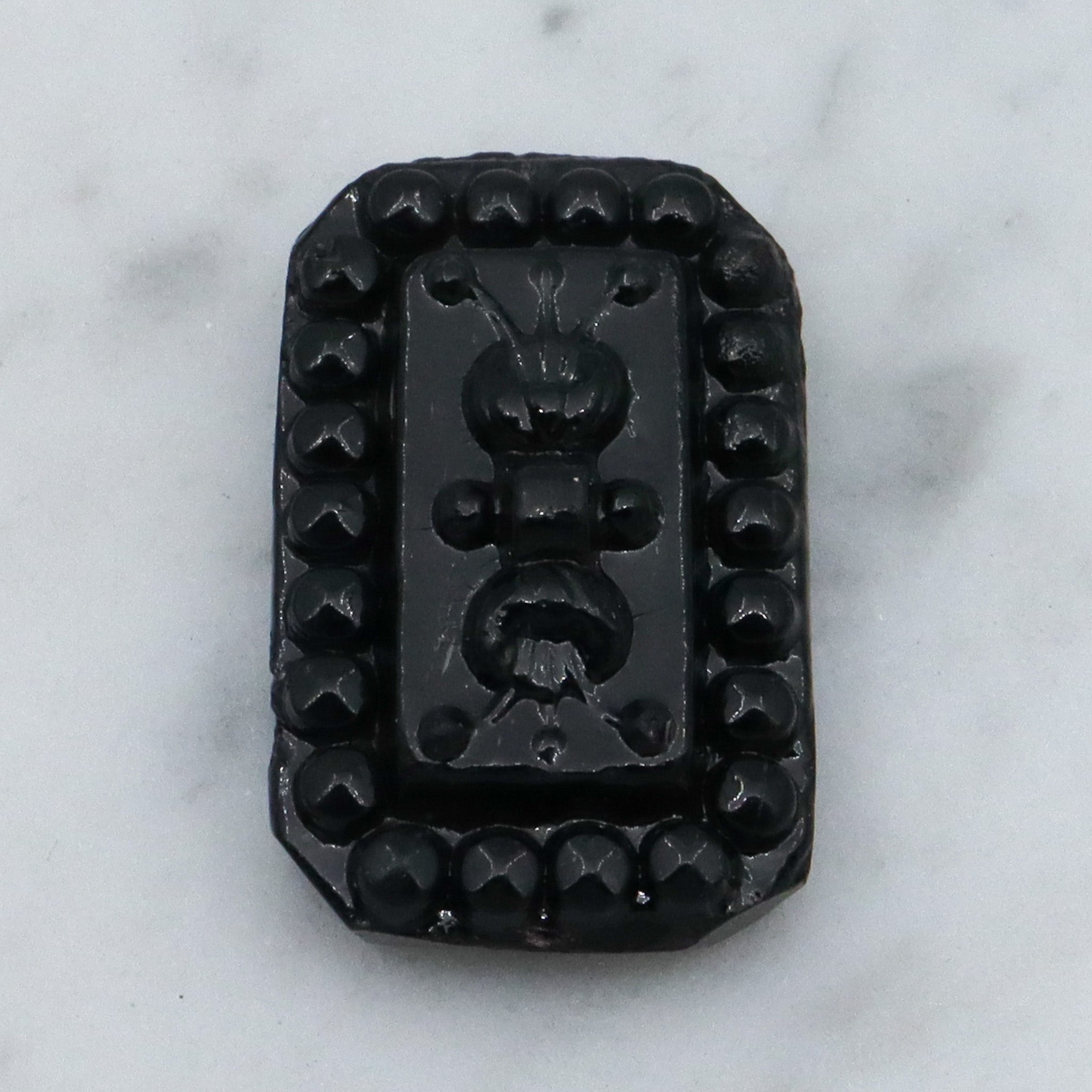 Antique Victorian French jet glass molded rectangular button