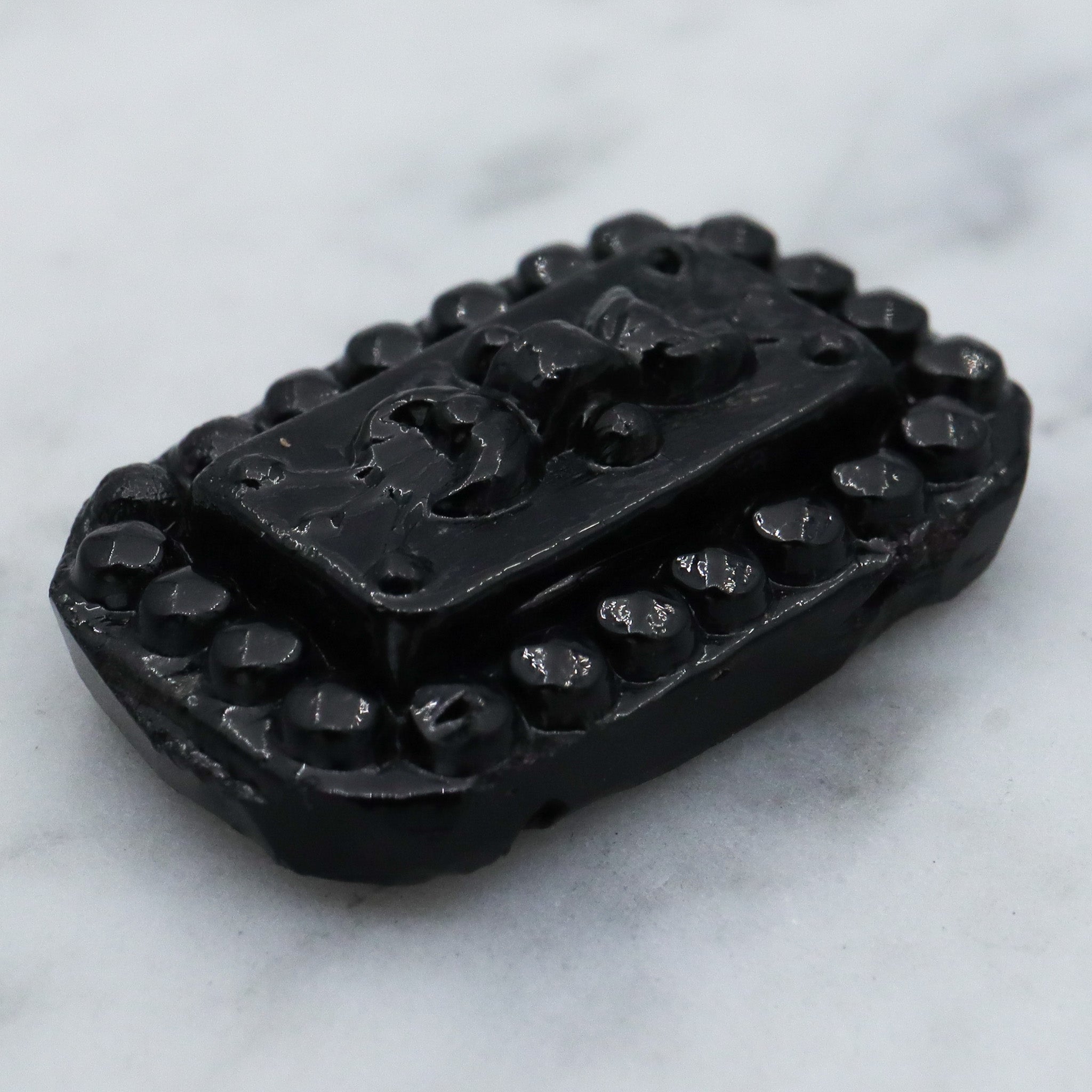 Antique Victorian French jet glass molded rectangular button