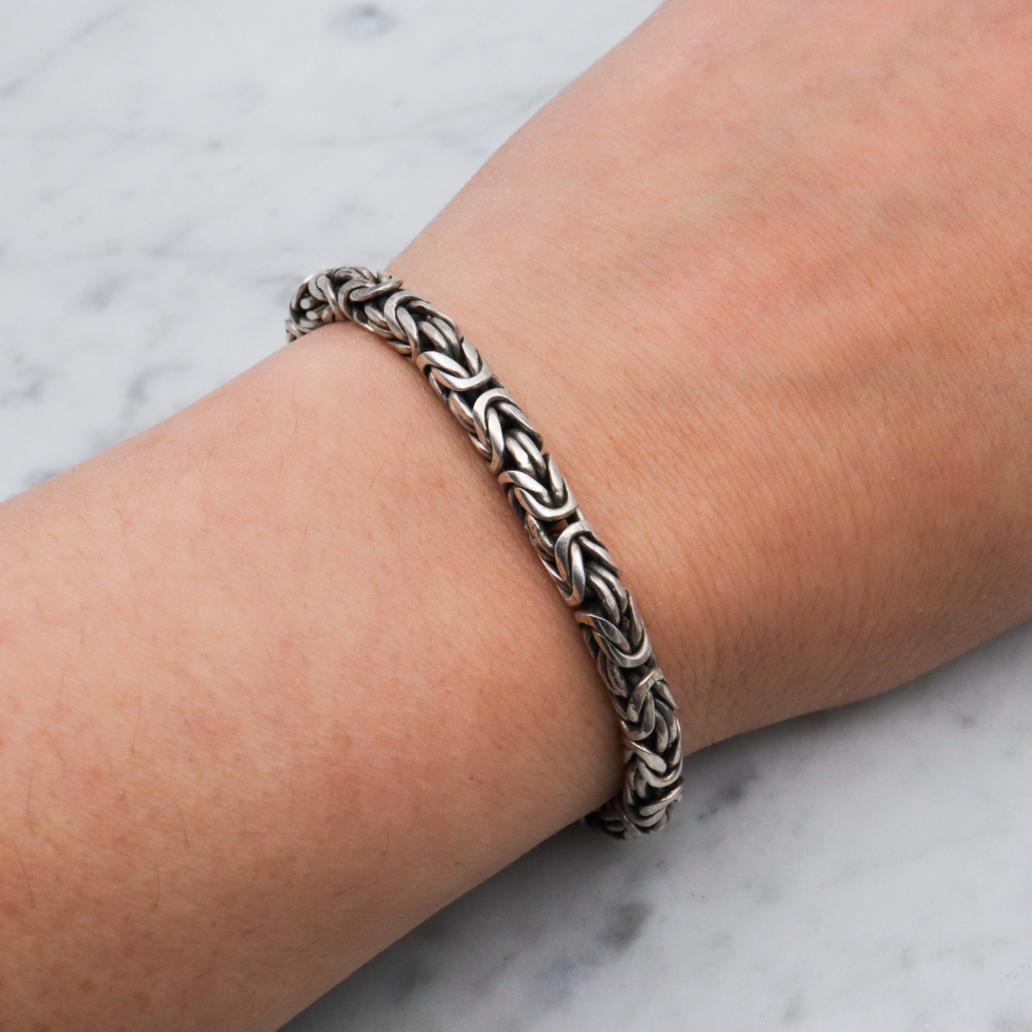 Vintage sterling silver 5mm byzantine link bracelet