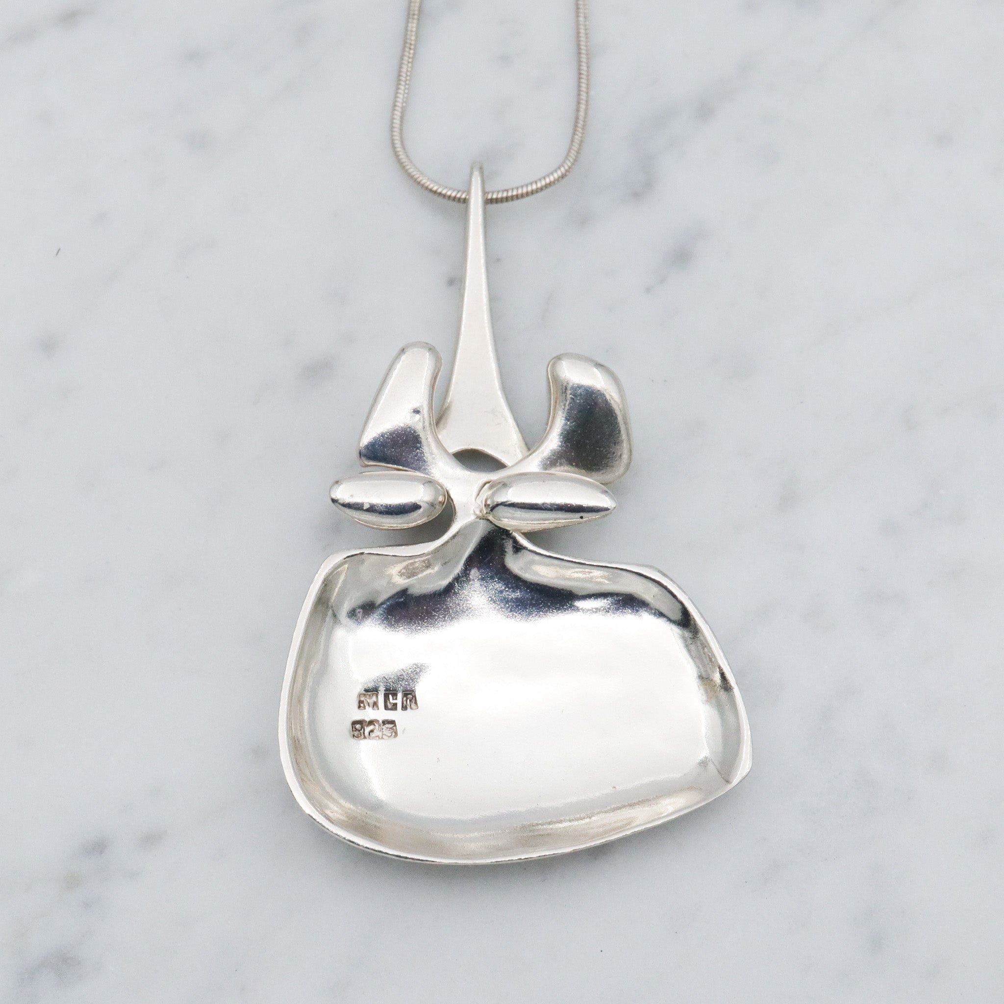 Mid Century Modern Miguel Cisneros Arce structural two part sterling necklace