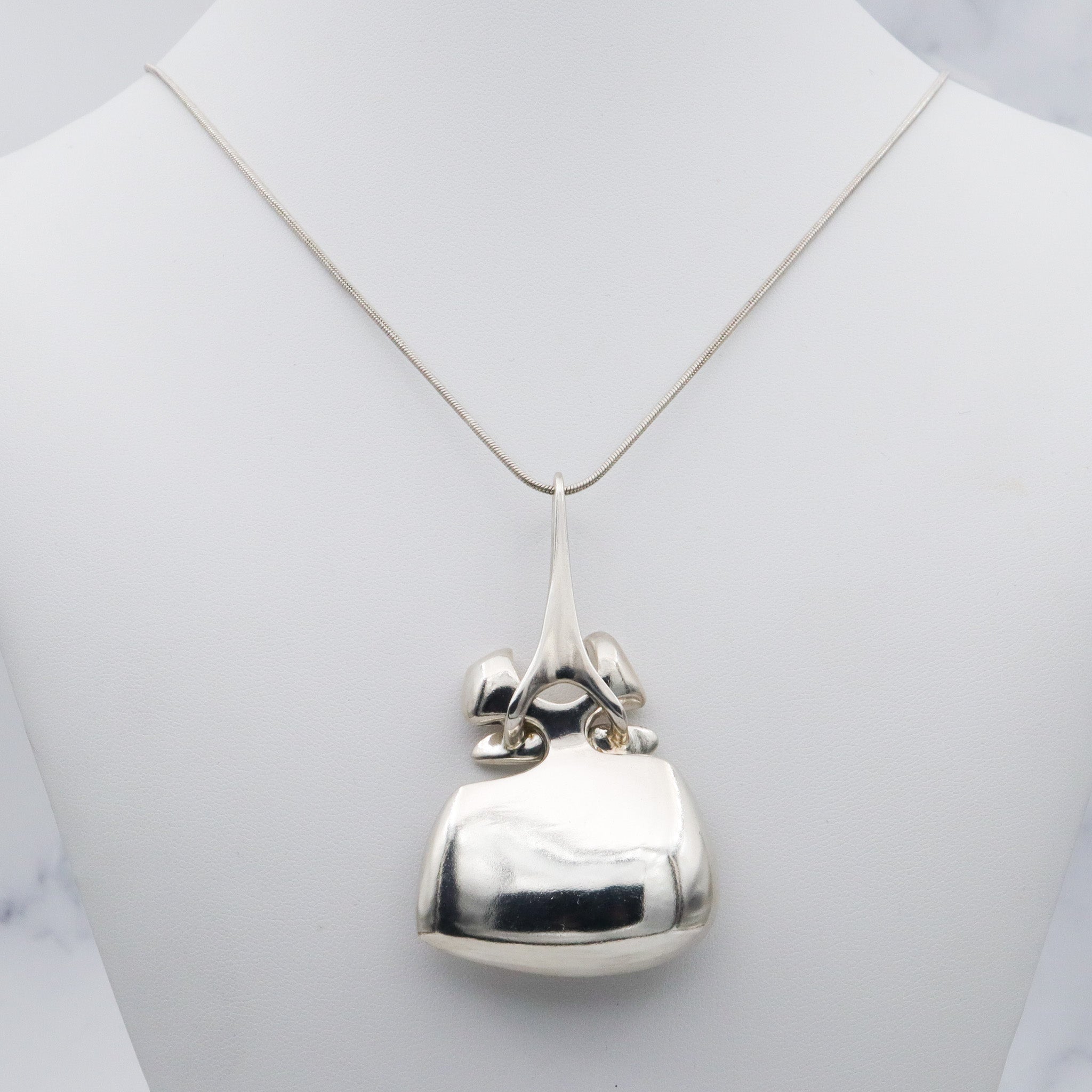 Mid Century Modern Miguel Cisneros Arce structural two part sterling necklace