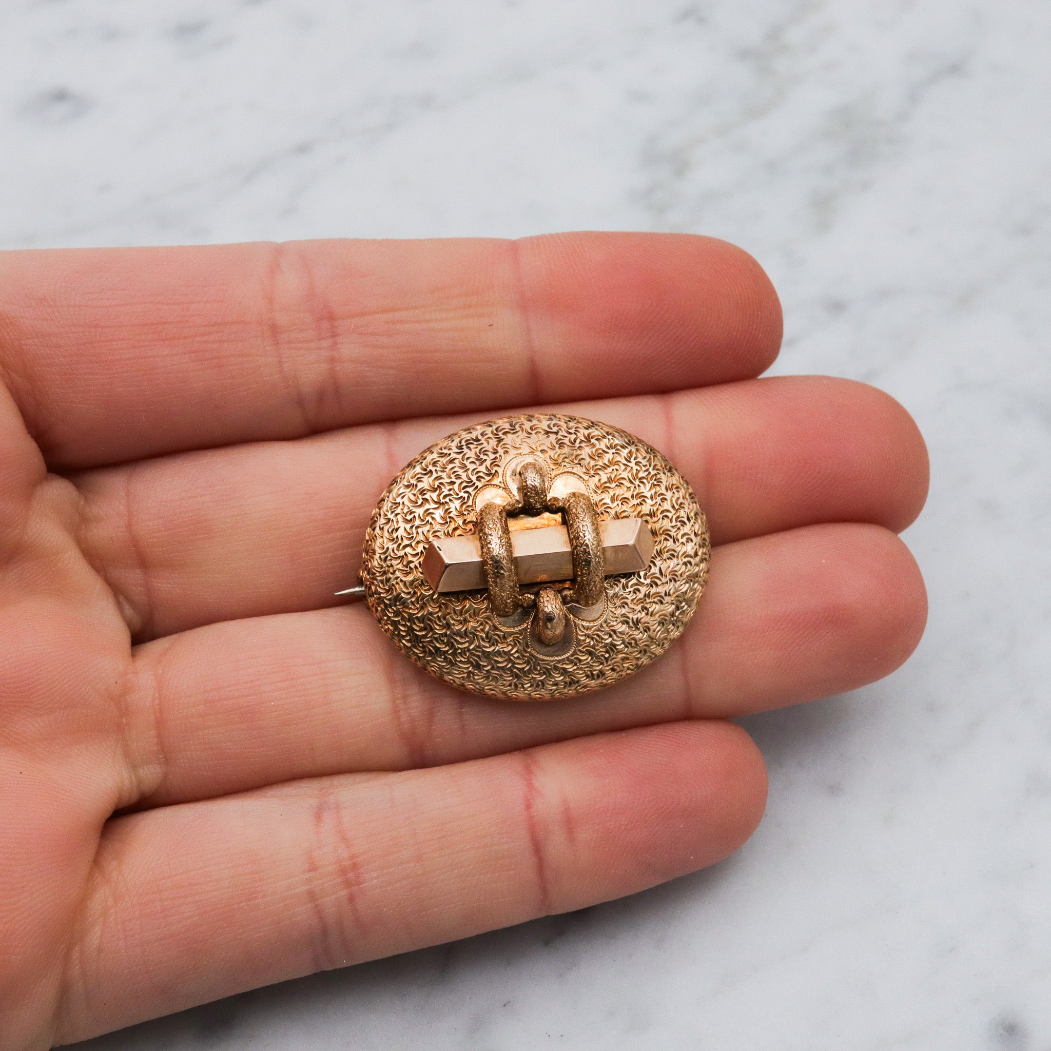 Antique Victorian 14k gold button brooch with watch clip