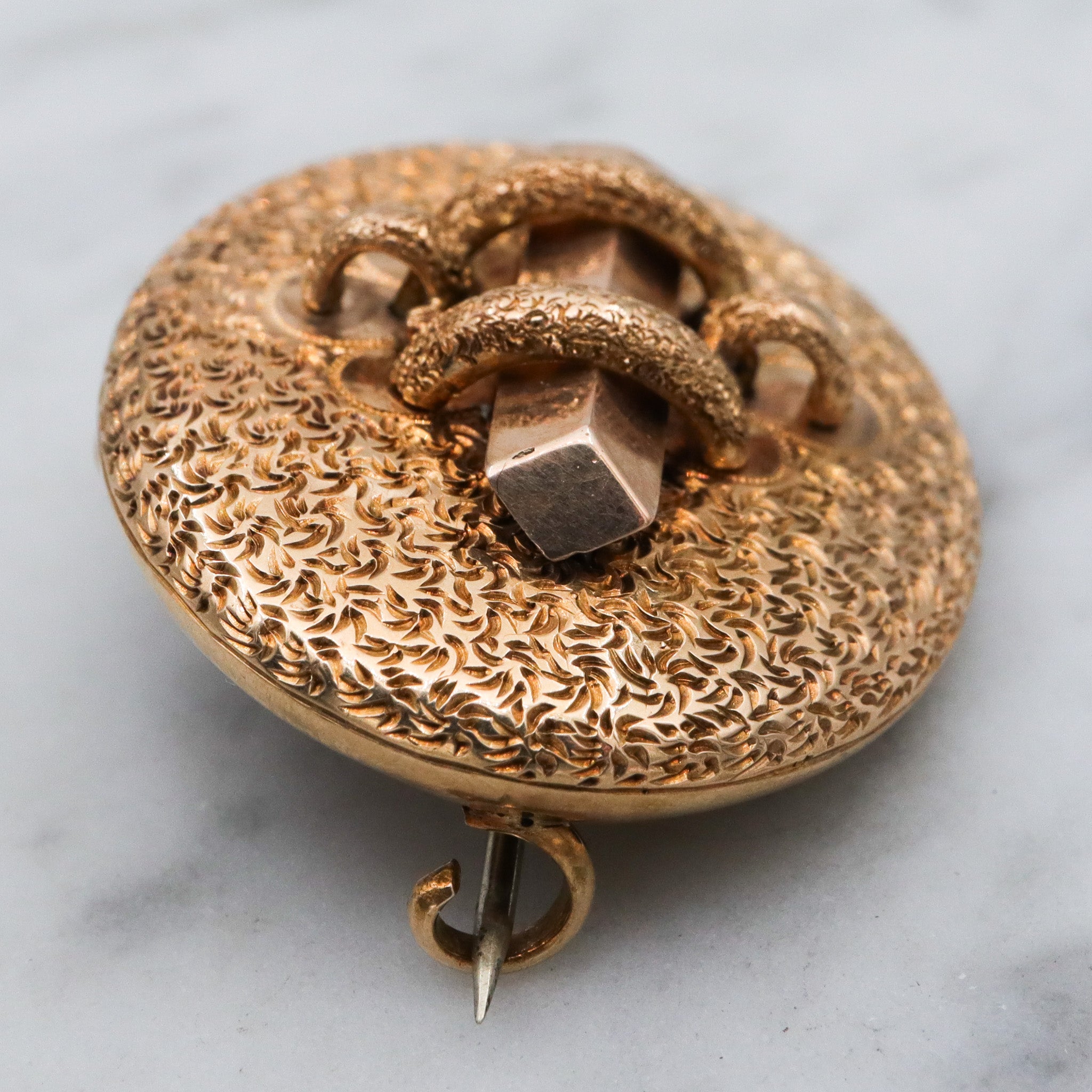 Antique Victorian 14k gold button brooch with watch clip