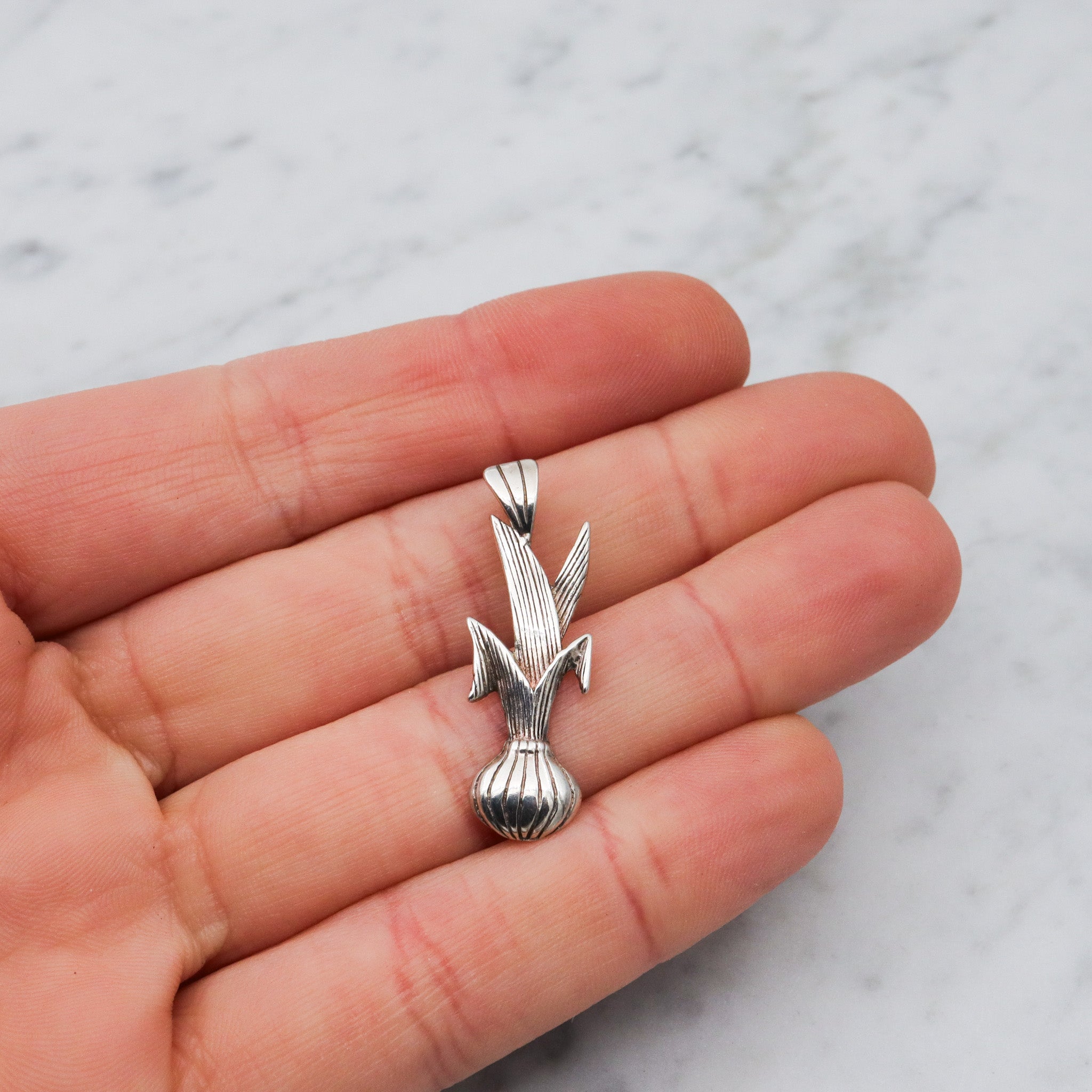 Vintage sterling silver onion plant pendant