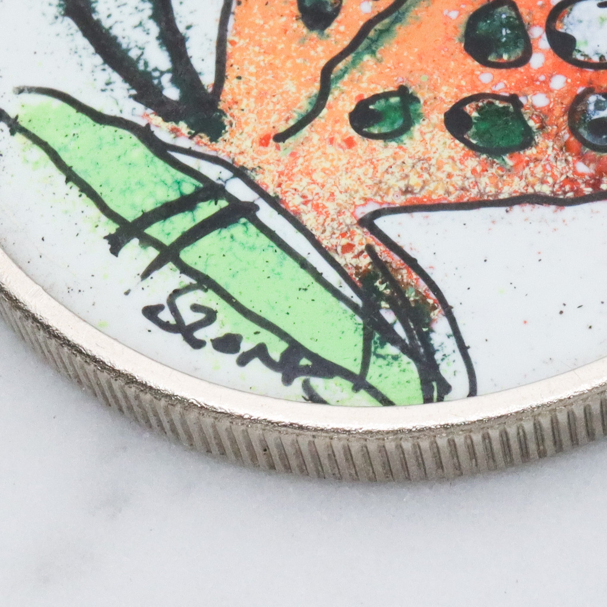 Retro handmade enameled copper double sided medallion pendant with butterfly & flower