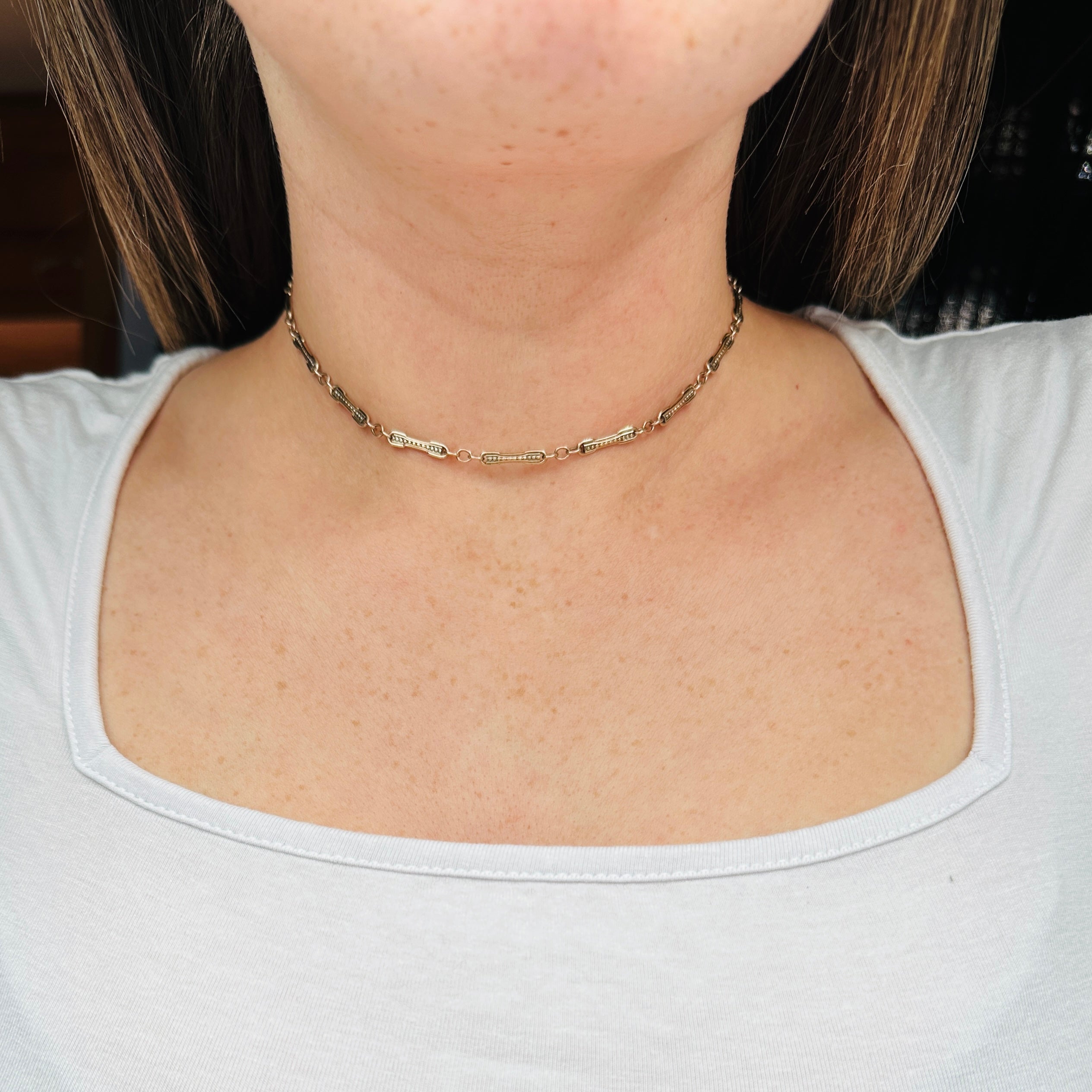 Antique Victorian vermeil sterling silver fancy bar link watch chain choker necklace