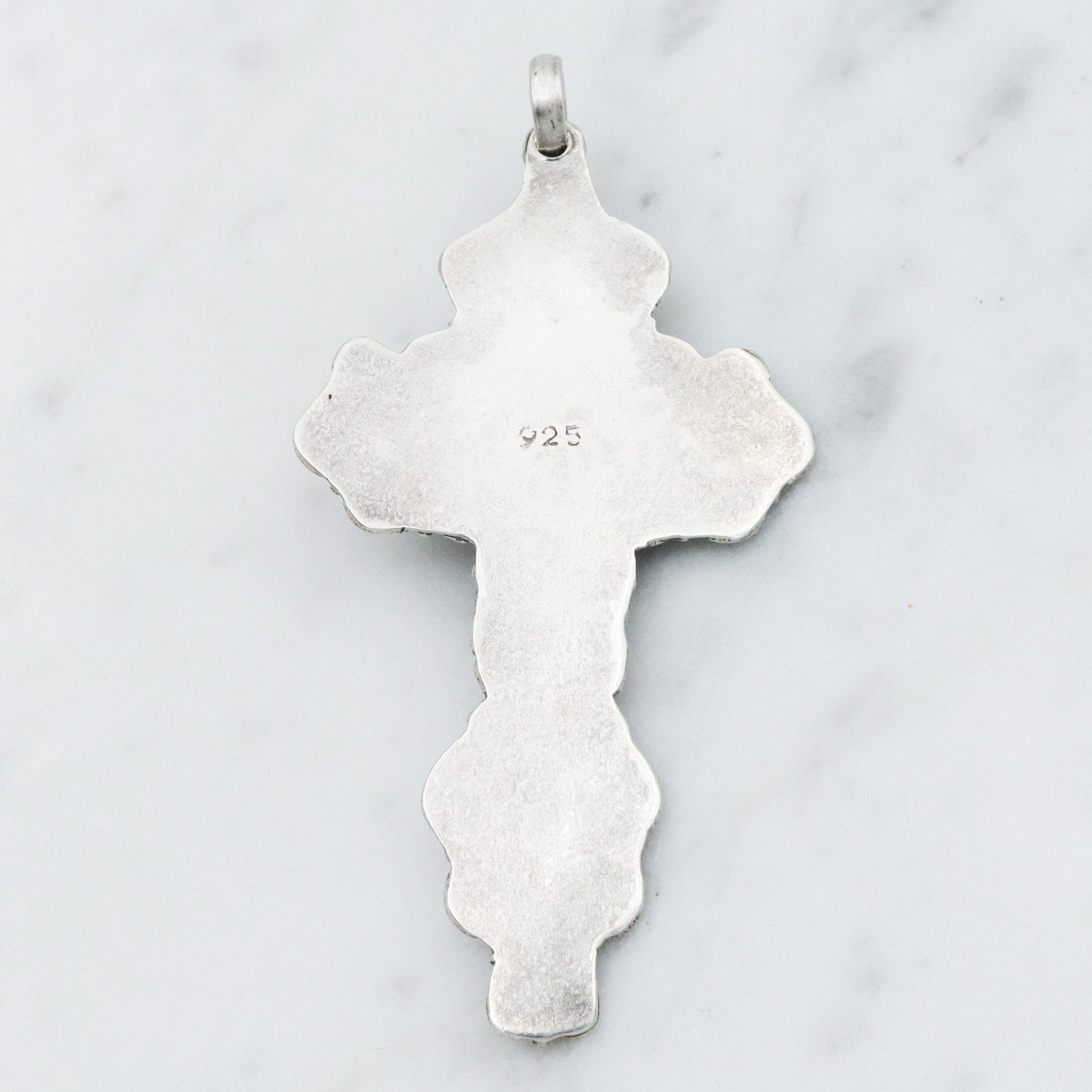 Vintage sterling silver & carnelian fancy scroll cross pendant