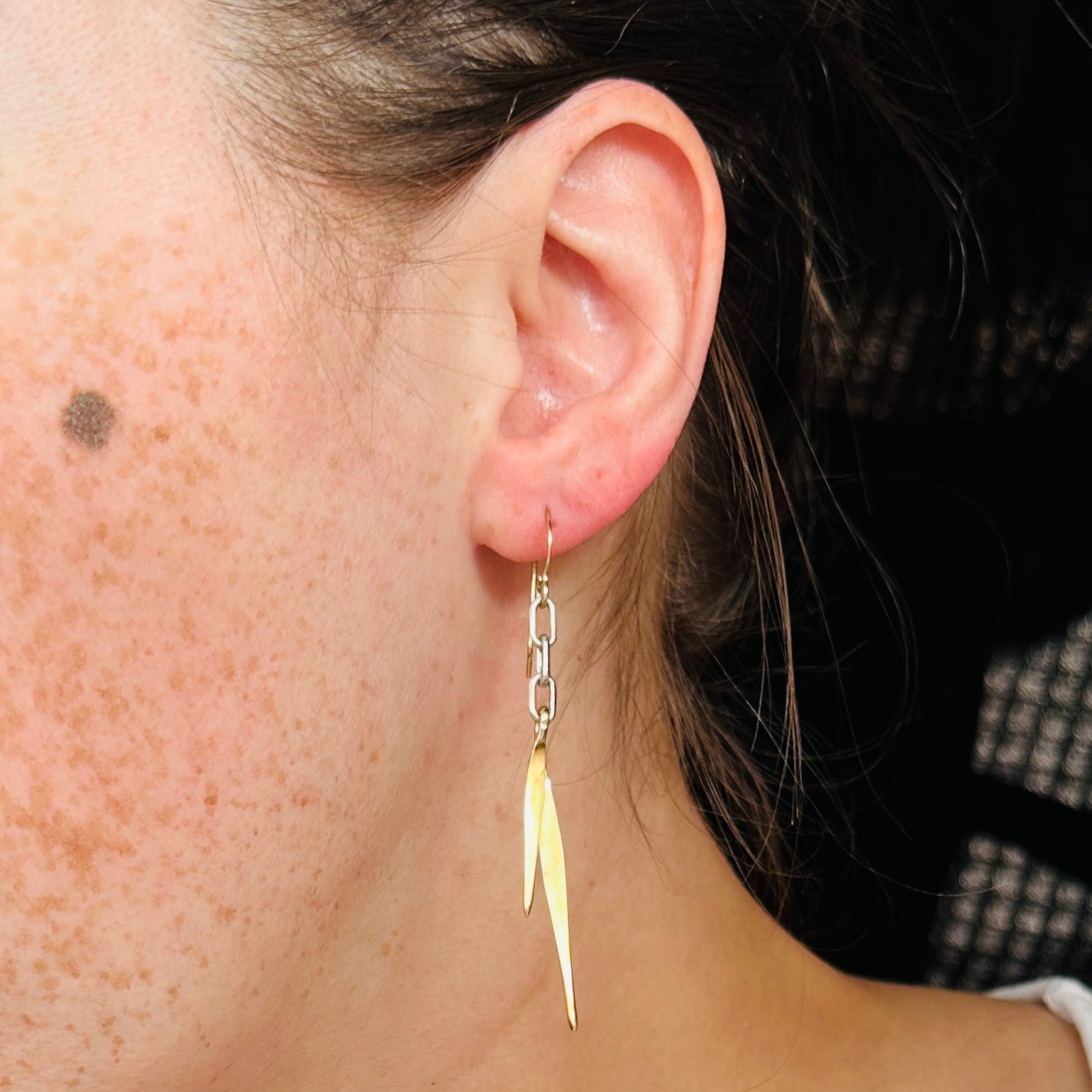 Retro gold plated sterling silver feather drop earrings