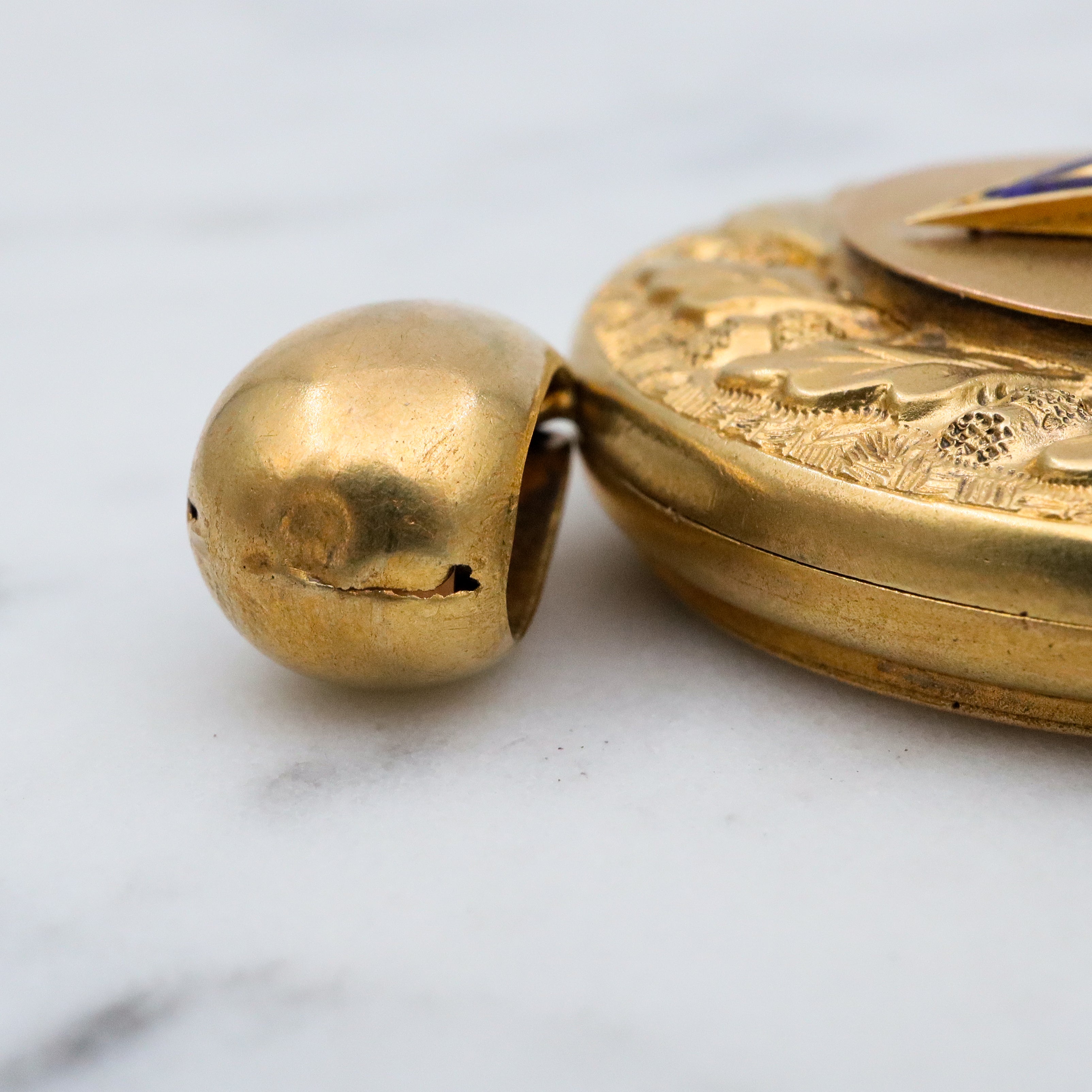 Large Antique Victorian 14k gold locket w/blue enamel star & split pearls