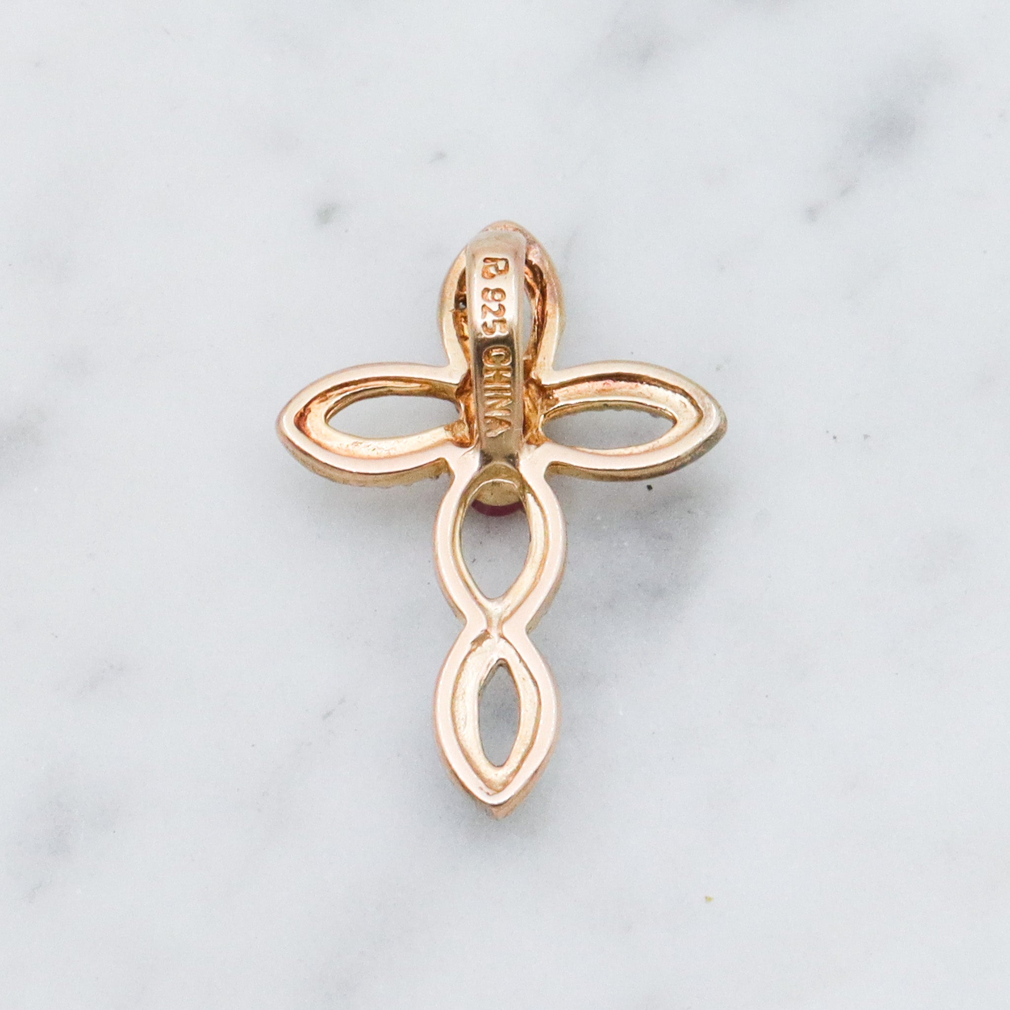 Vintage two toned sterling silver ruby & diamond cross pendant