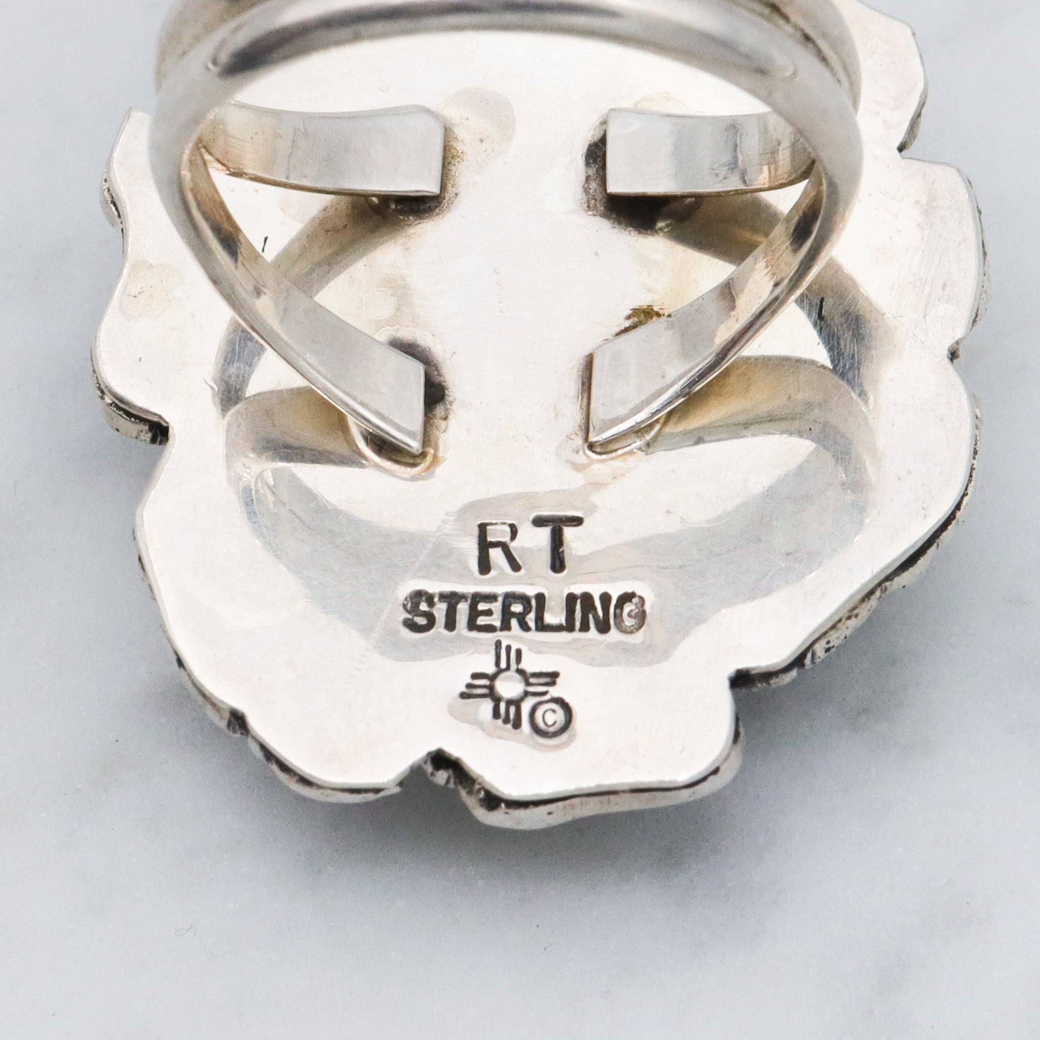 Vintage Navajo Brutalist sterling silver & turquoise ring by Ronald Tom, sz 8