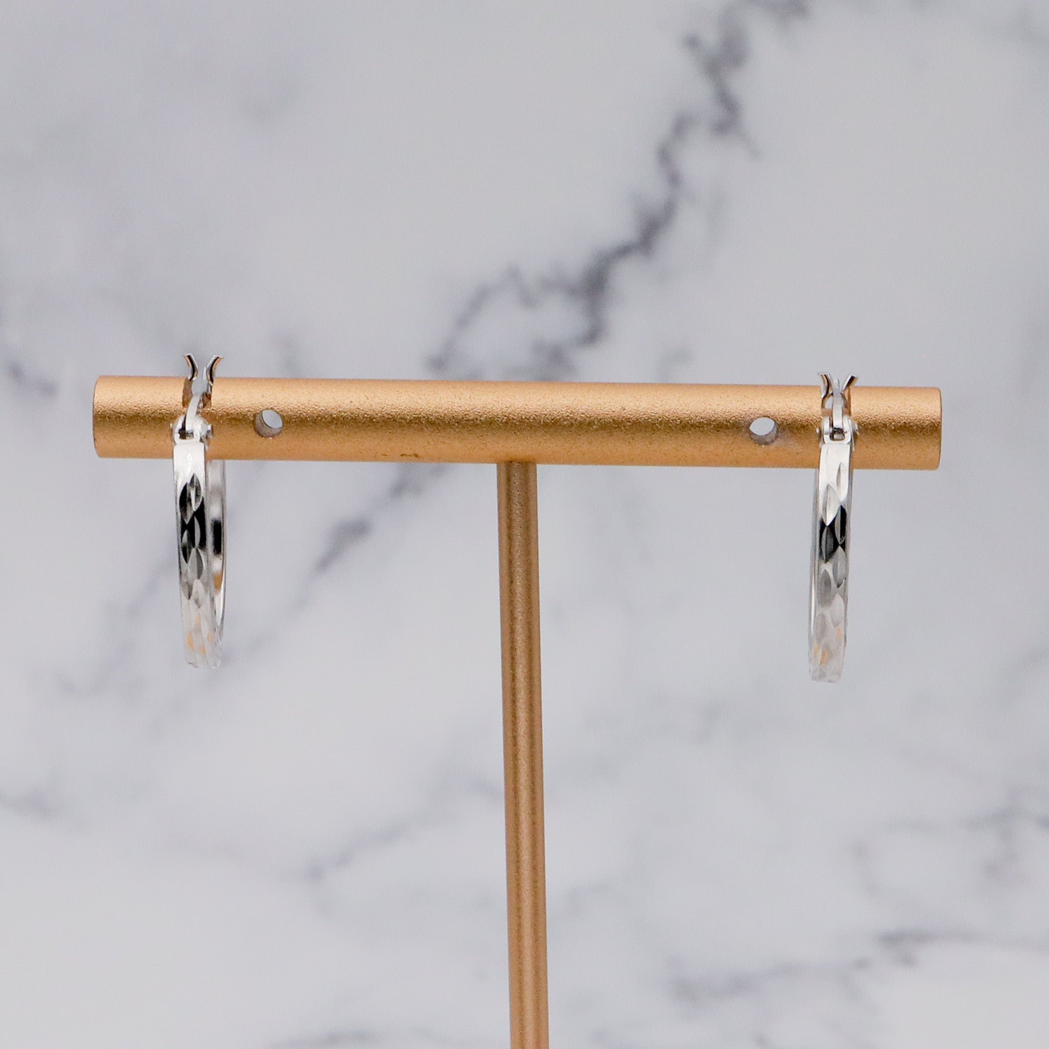 Vintage diamond etched sterling hoop earrings