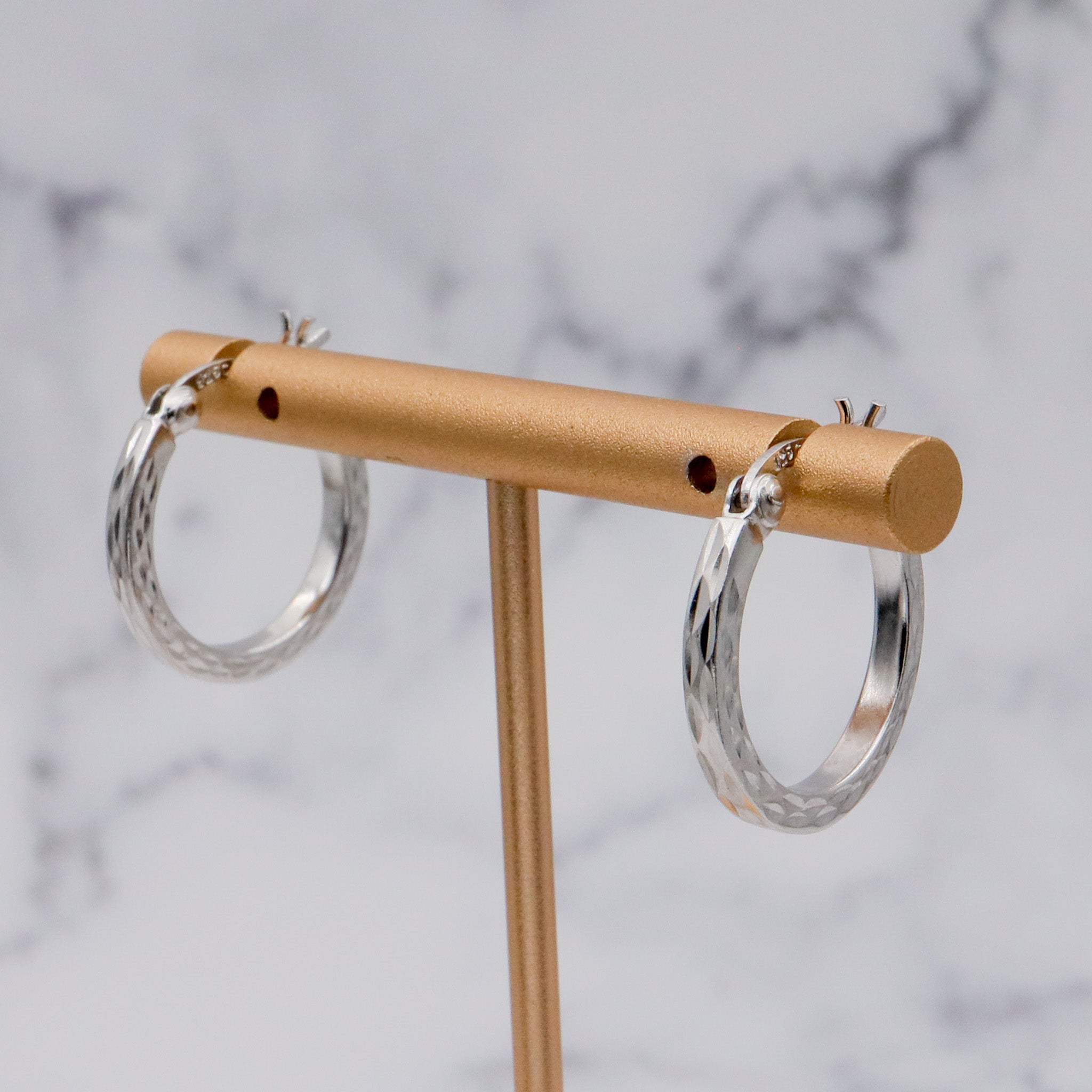 Vintage diamond etched sterling hoop earrings