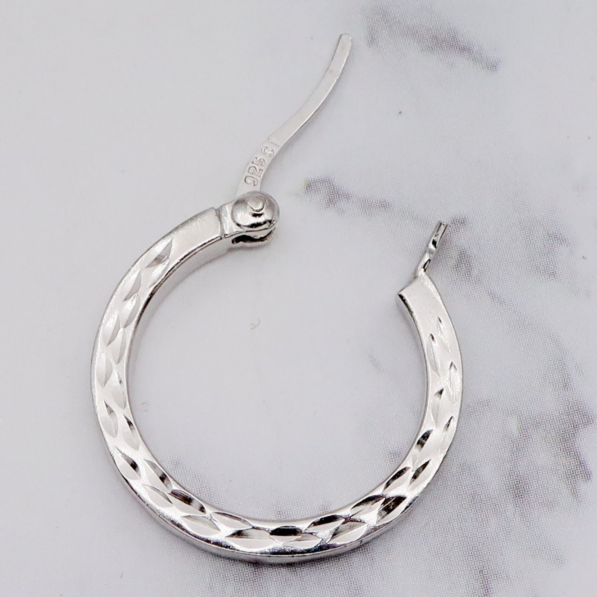 Vintage diamond etched sterling hoop earrings