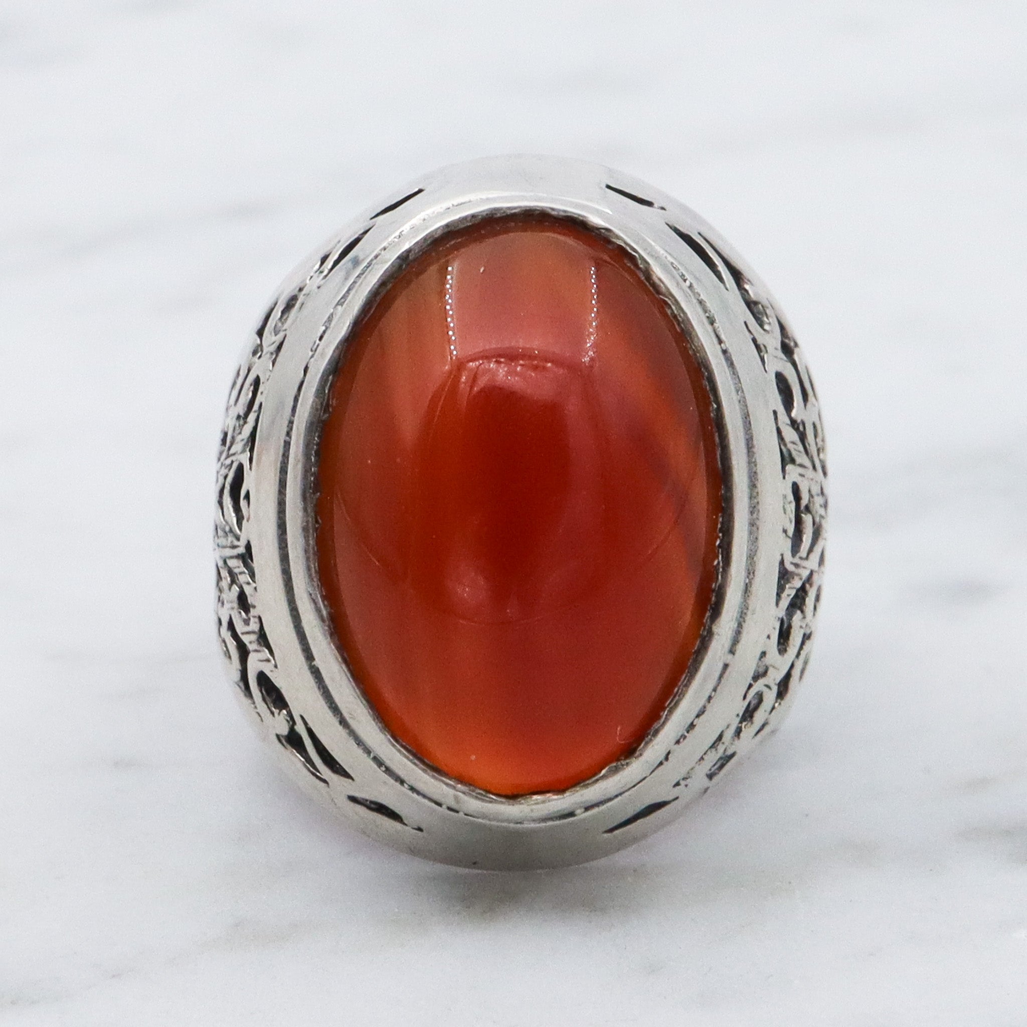 Vintage sterling silver filigree and carnelian ring, sz 7