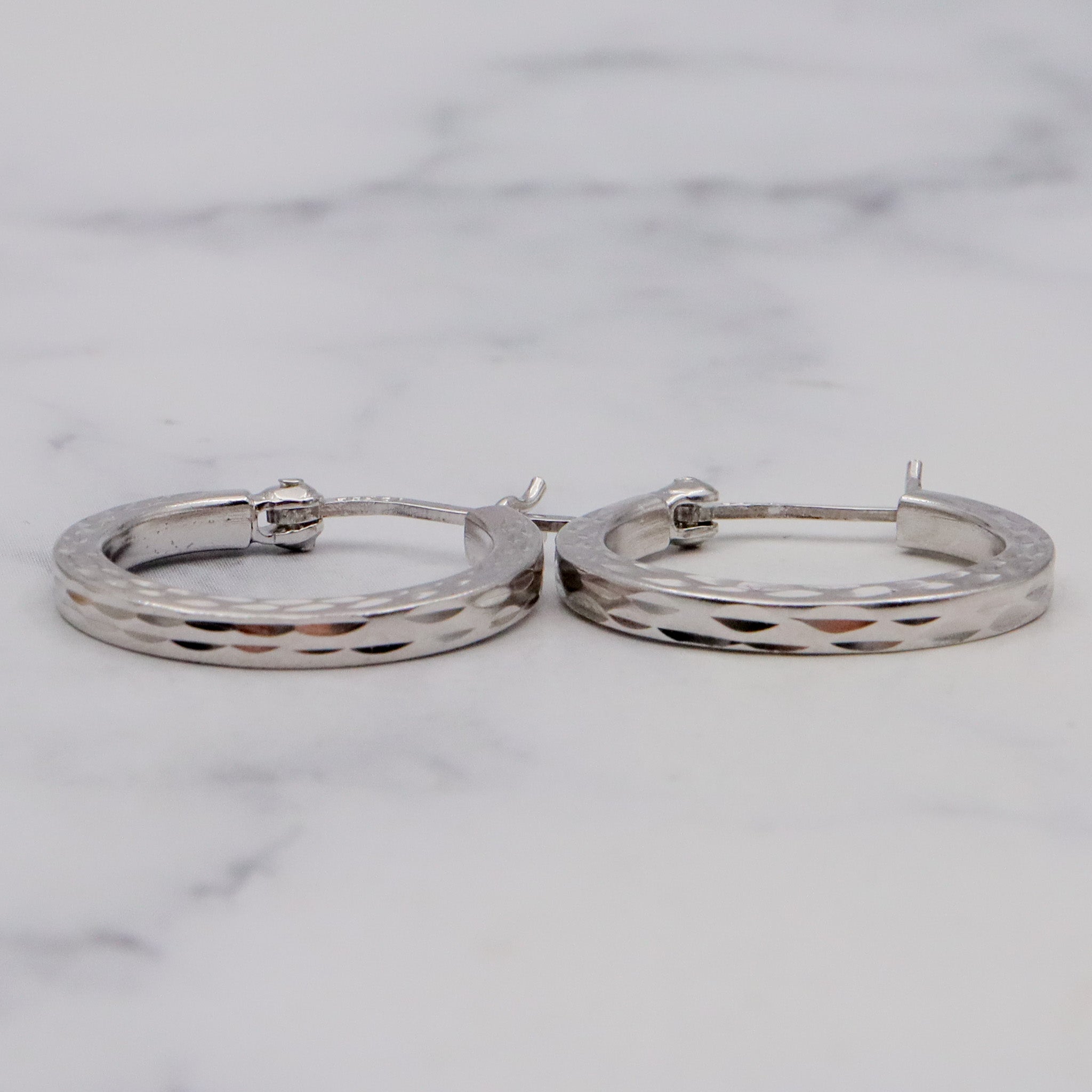 Vintage diamond etched sterling hoop earrings