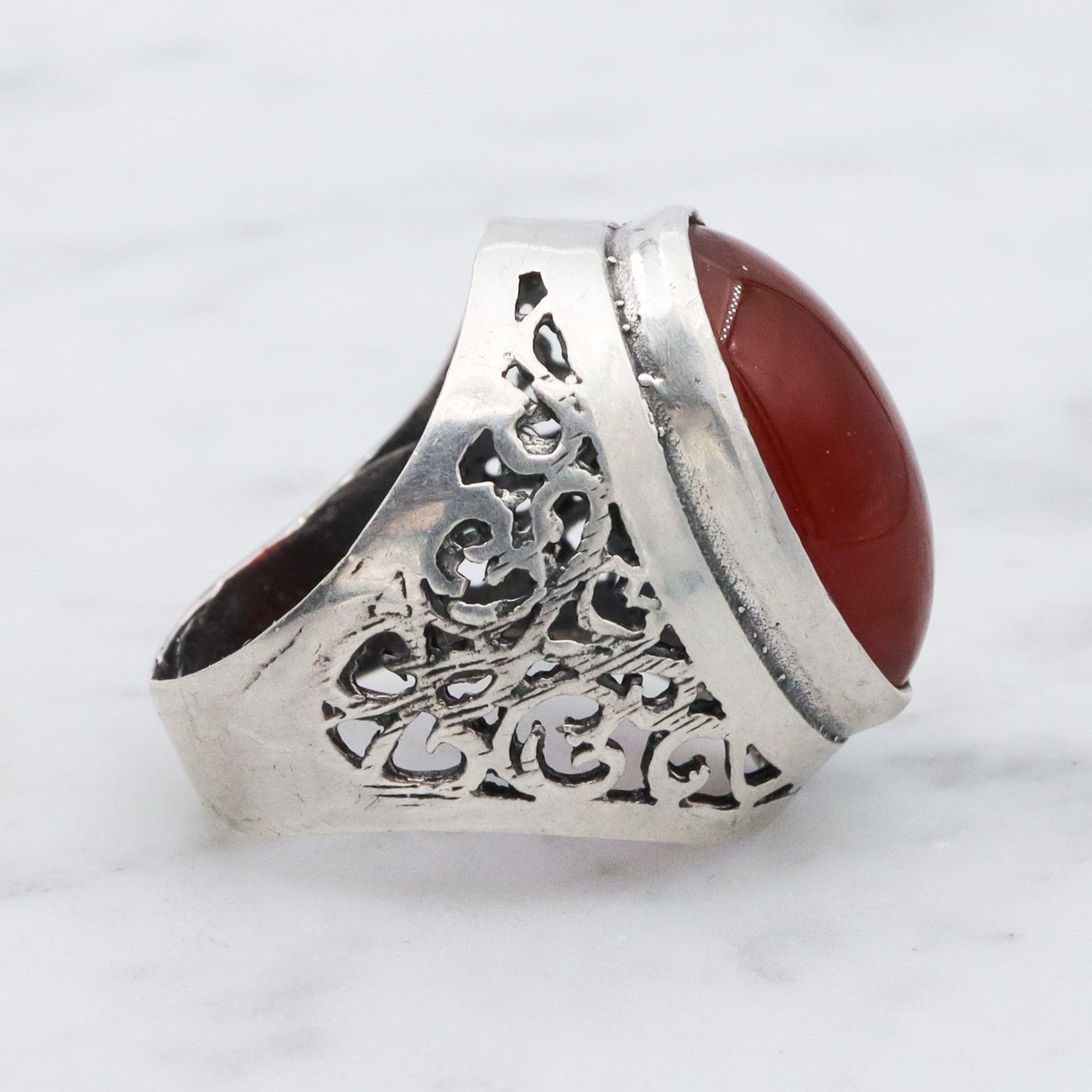 Vintage sterling silver filigree and carnelian ring, sz 7