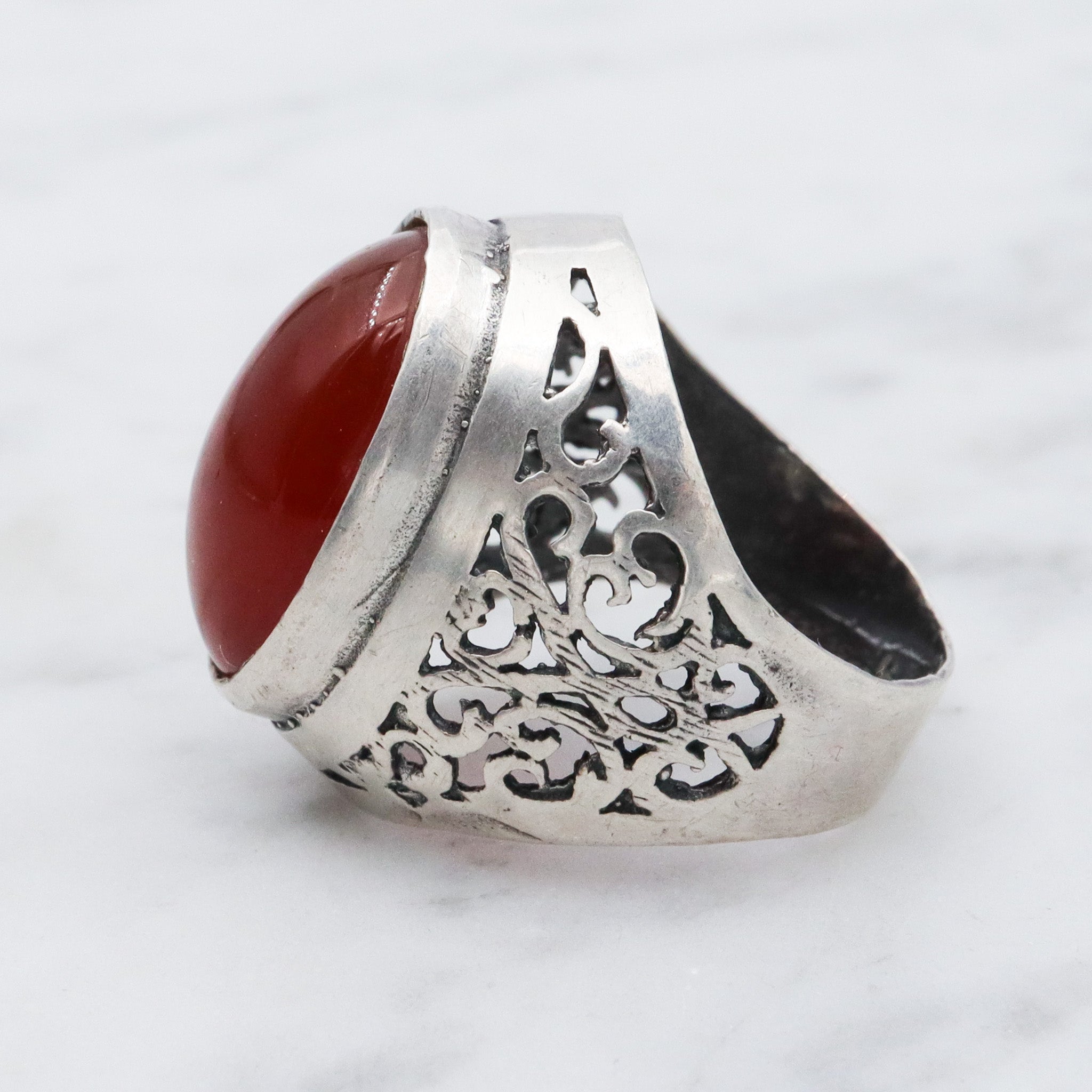 Vintage sterling silver filigree and carnelian ring, sz 7