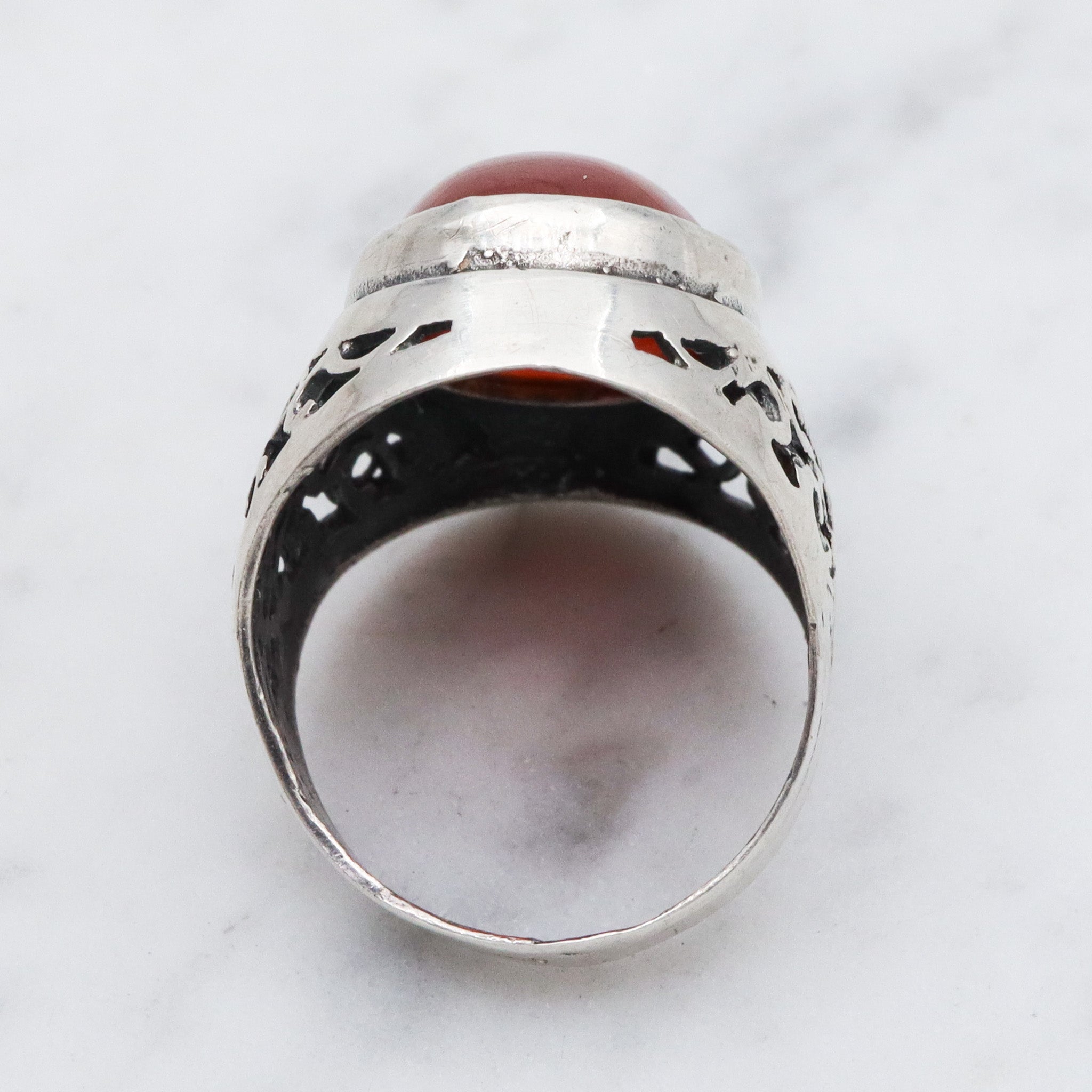 Vintage sterling silver filigree and carnelian ring, sz 7