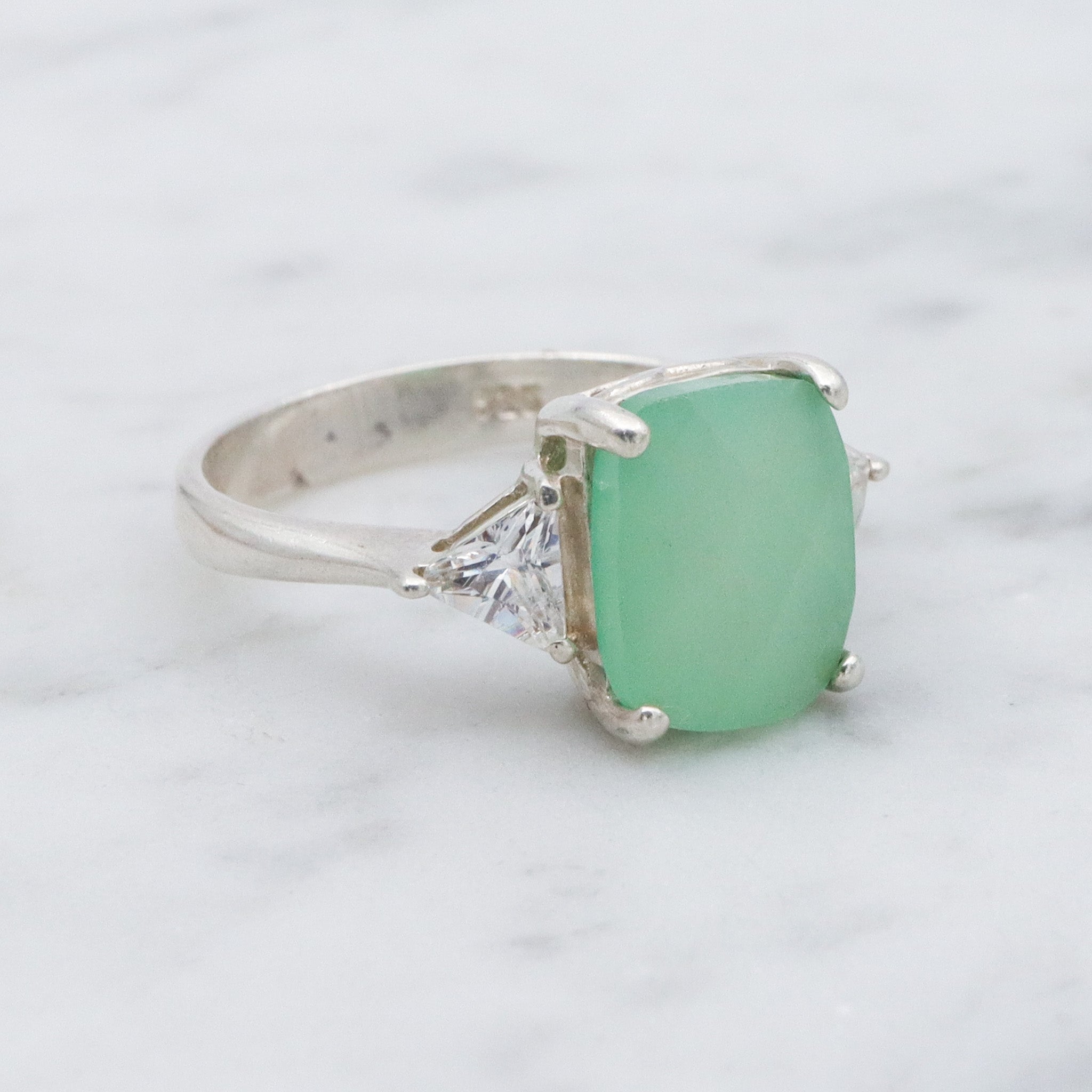 Vintage sterling silver chalcedony & cubic zirconia cocktail ring, sz 7