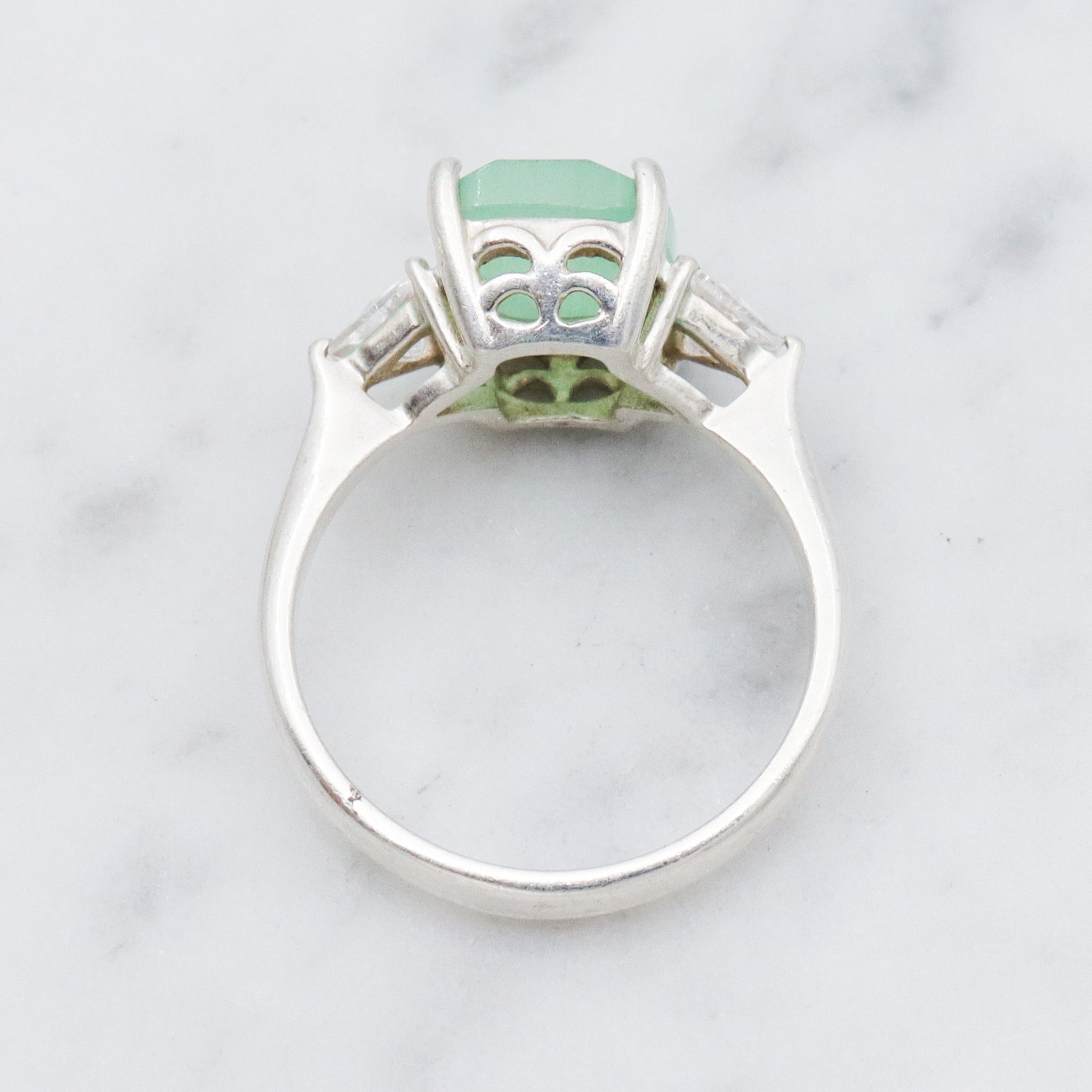 Vintage sterling silver chalcedony & cubic zirconia cocktail ring, sz 7