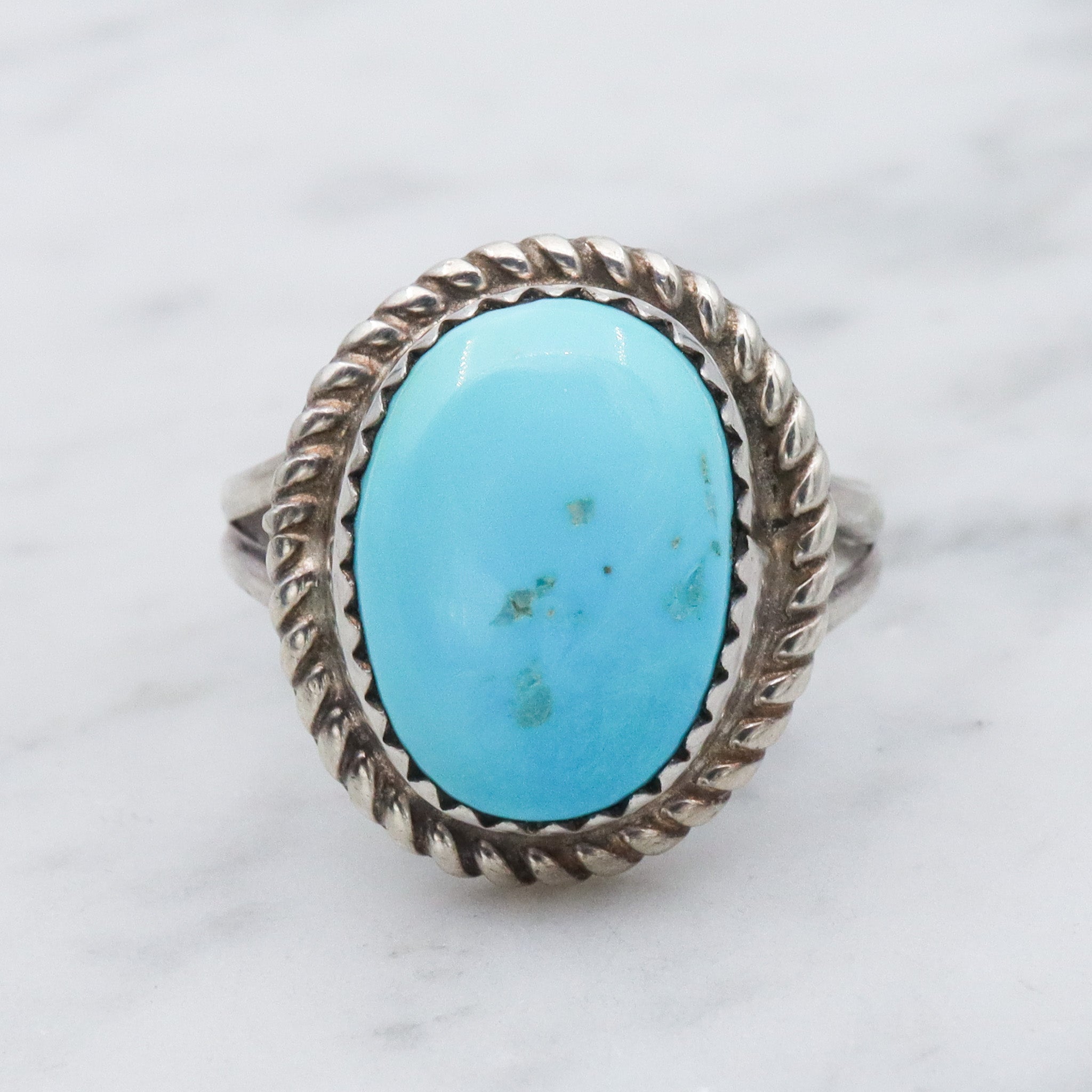 Vintage Herbert Tsosie Navajo sterling silver turquoise ring, sz 8.25