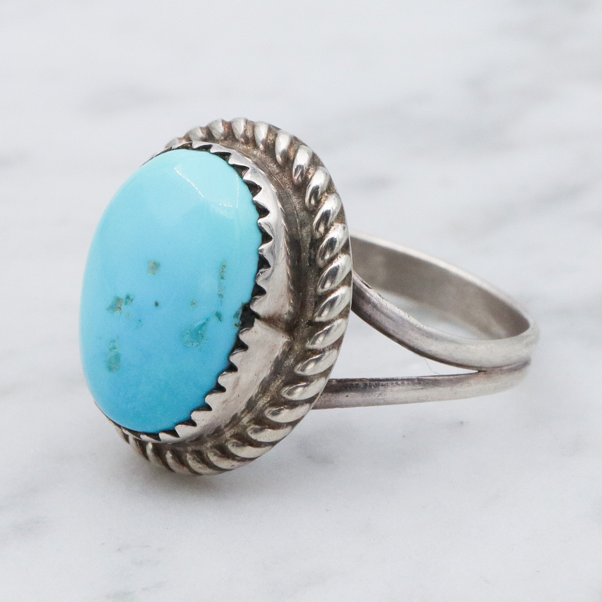 Vintage Herbert Tsosie Navajo sterling silver turquoise ring, sz 8.25