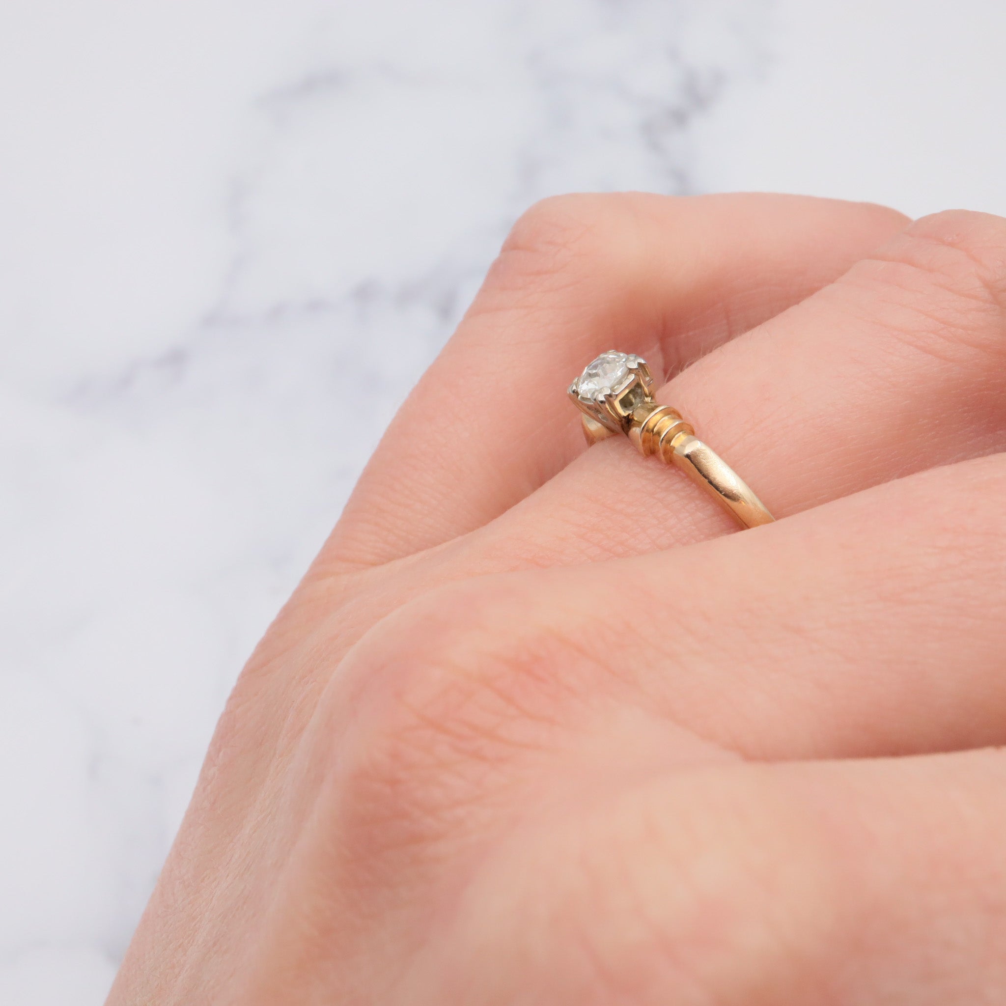 Antique Deco 14K Gold Old European Cut Solitaire Diamond Ring - Size 6