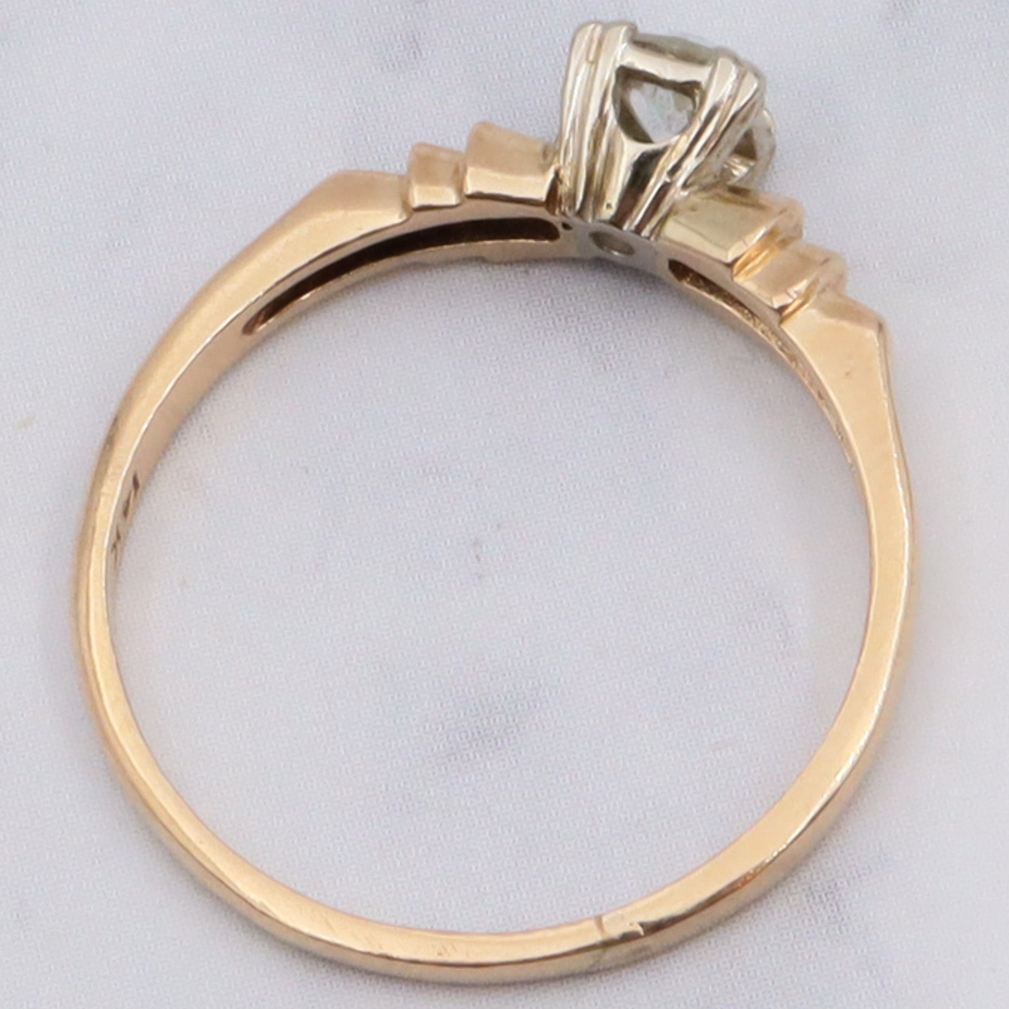 Antique Deco 14K Gold Old European Cut Solitaire Diamond Ring - Size 6