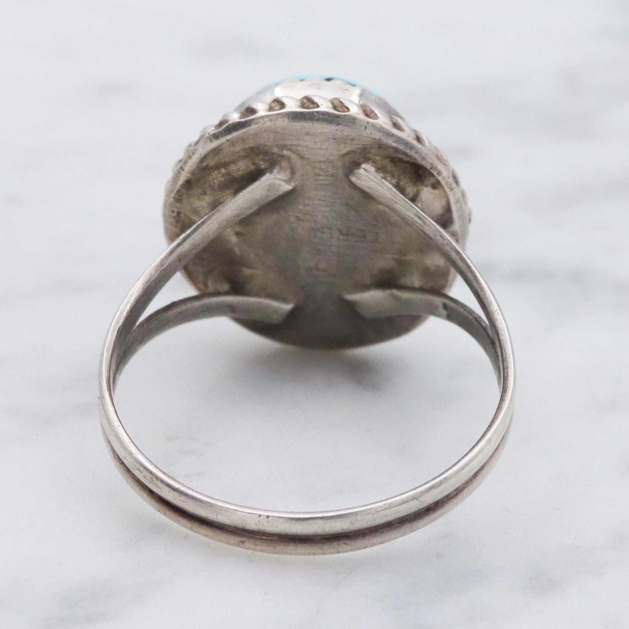 Vintage Herbert Tsosie Navajo sterling silver turquoise ring, sz 8.25