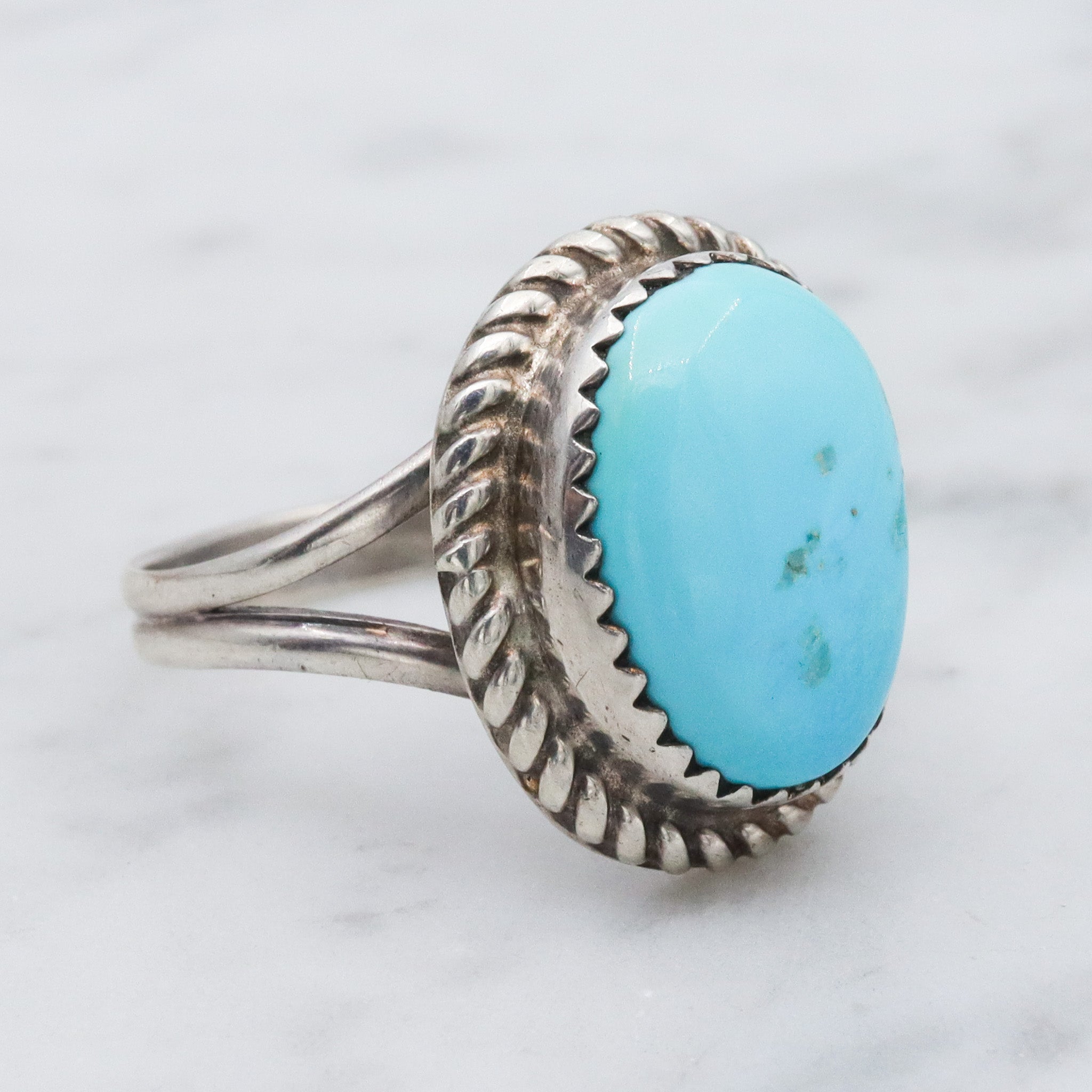 Vintage Herbert Tsosie Navajo sterling silver turquoise ring, sz 8.25