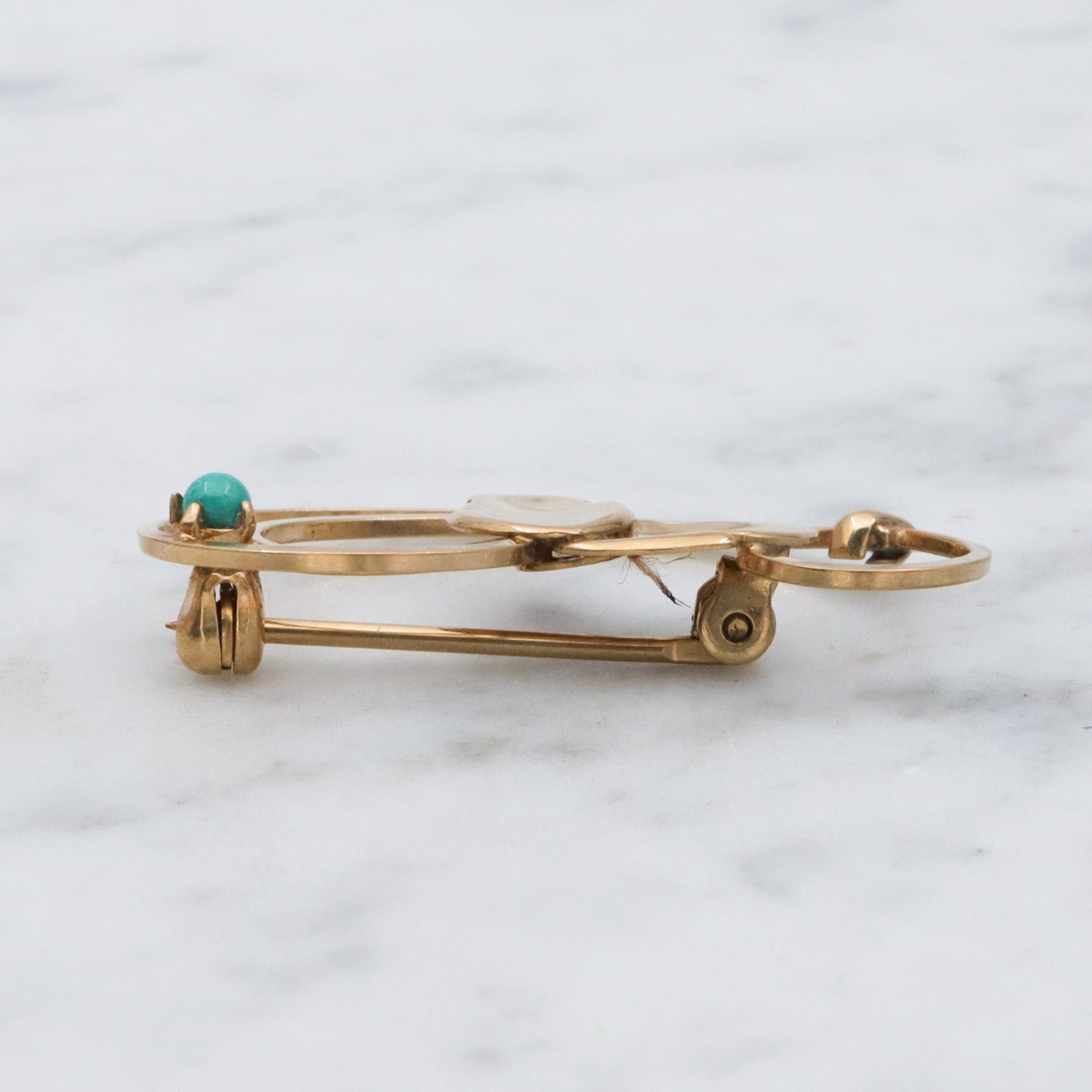 Mid Century Modern Curtis Creations 14k gold filled & turquoise ivy brooch