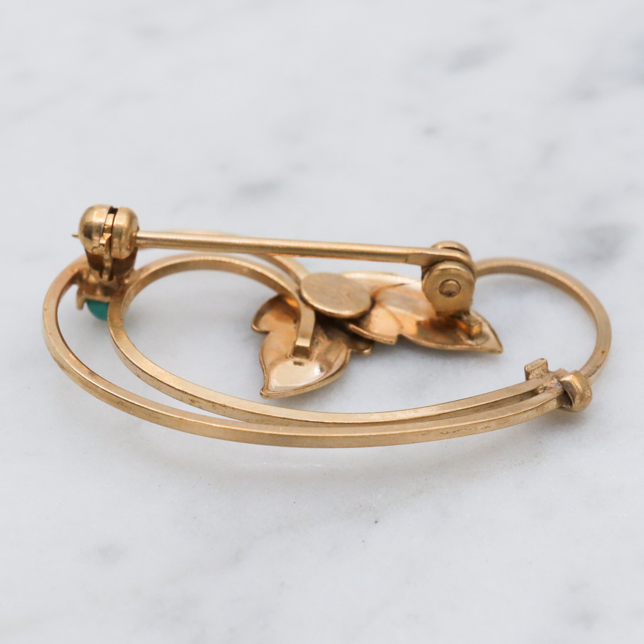 Mid Century Modern Curtis Creations 14k gold filled & turquoise ivy brooch