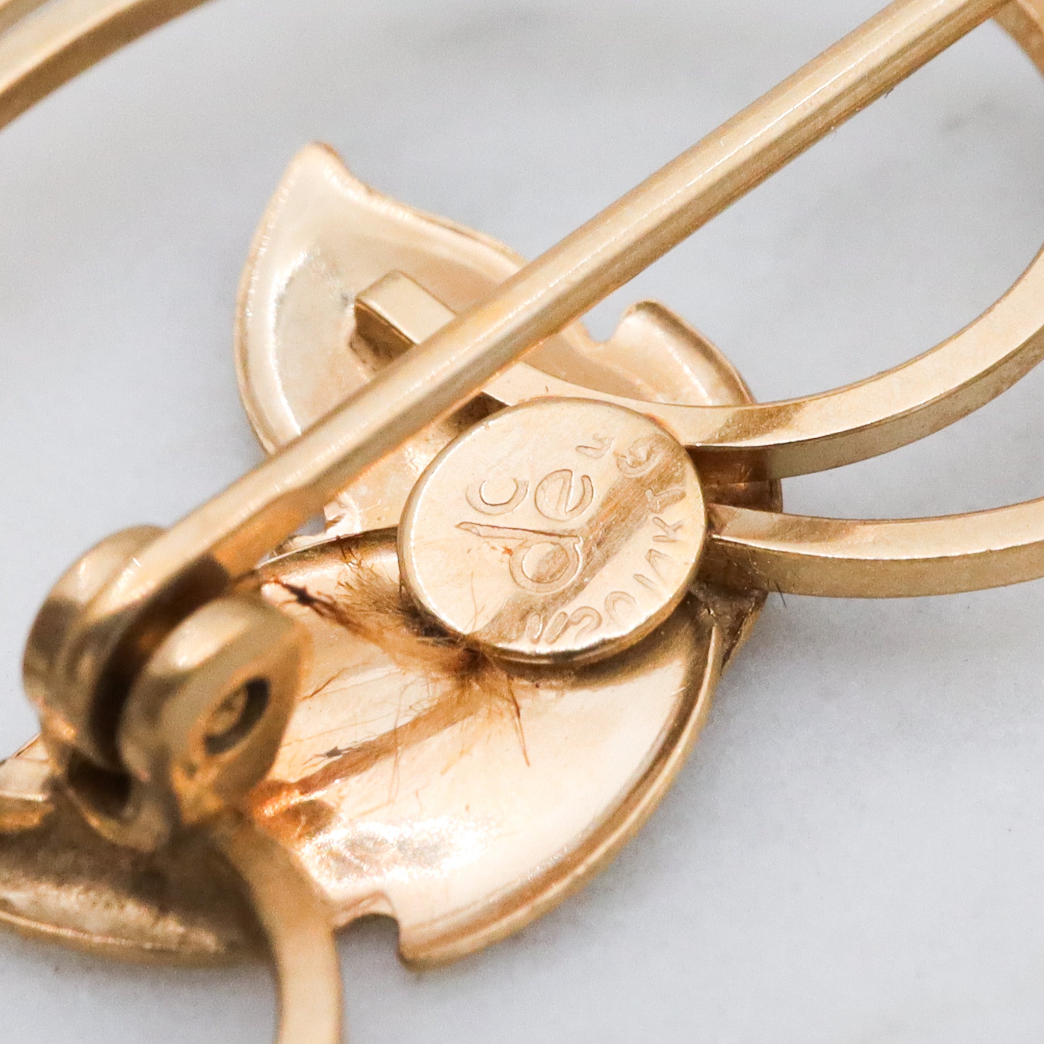 Mid Century Modern Curtis Creations 14k gold filled & turquoise ivy brooch