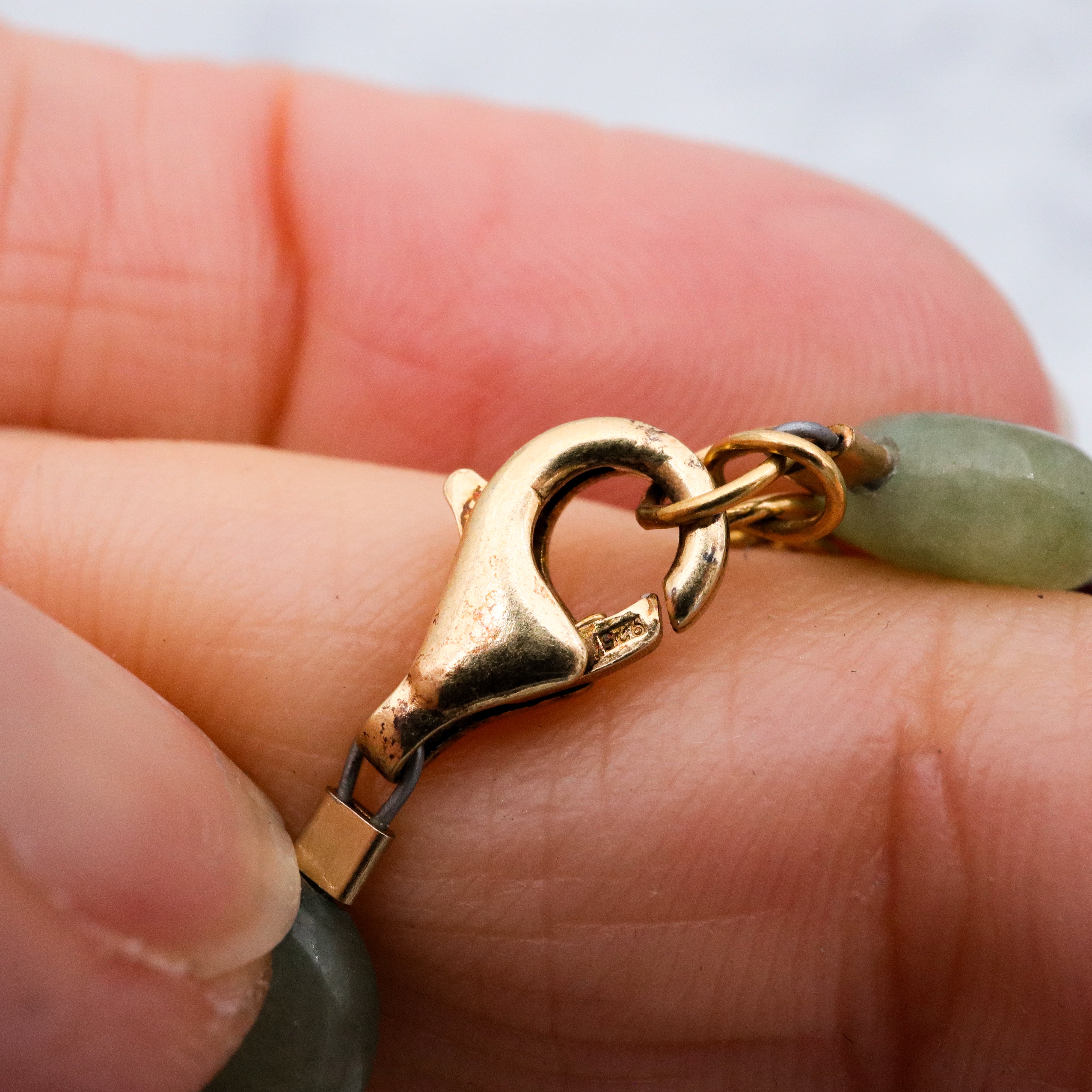 Vintage carved aventurine, carnelian and garnet with gold plated clasp adjustable length necklace