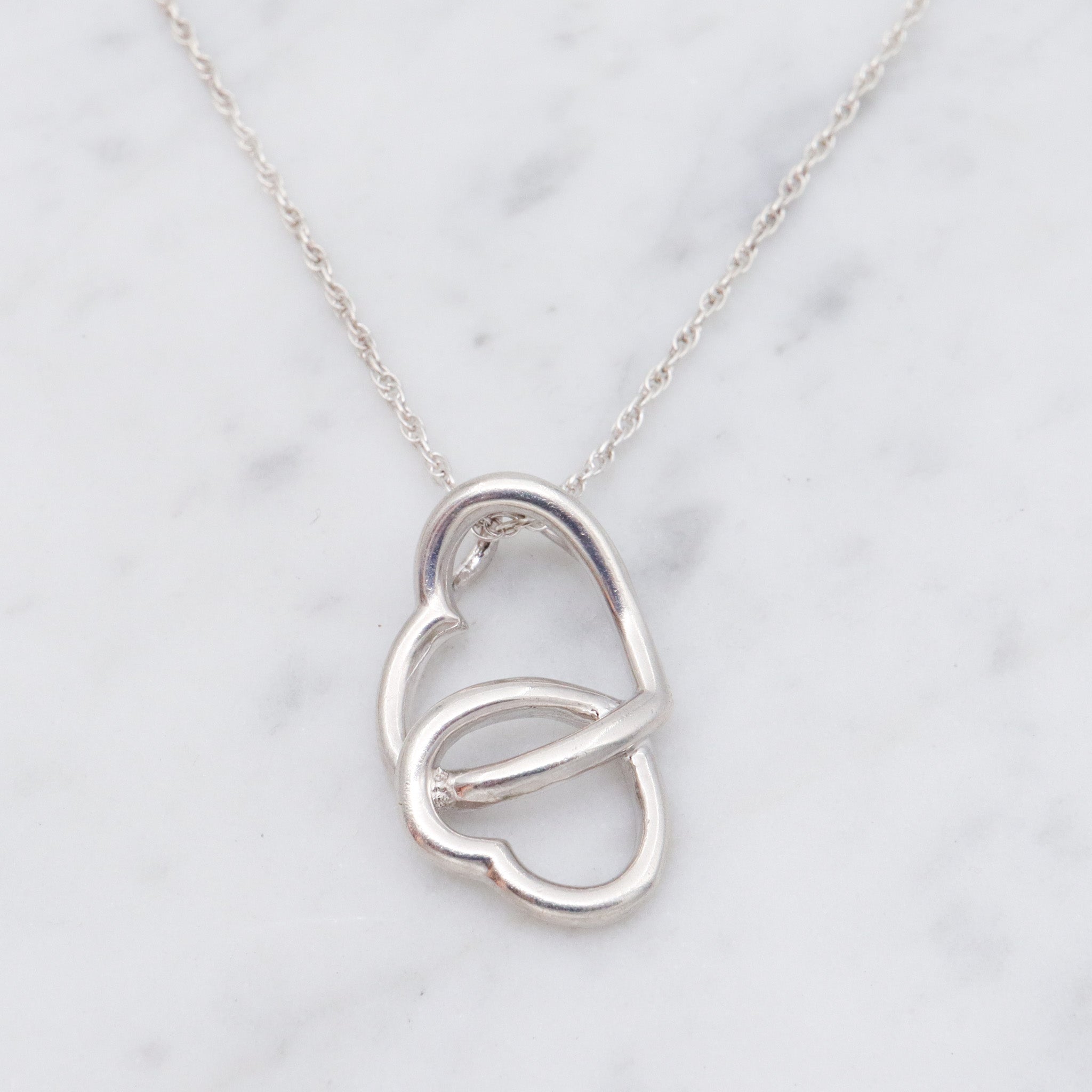 Vintage sterling silver double open heart pendant necklace