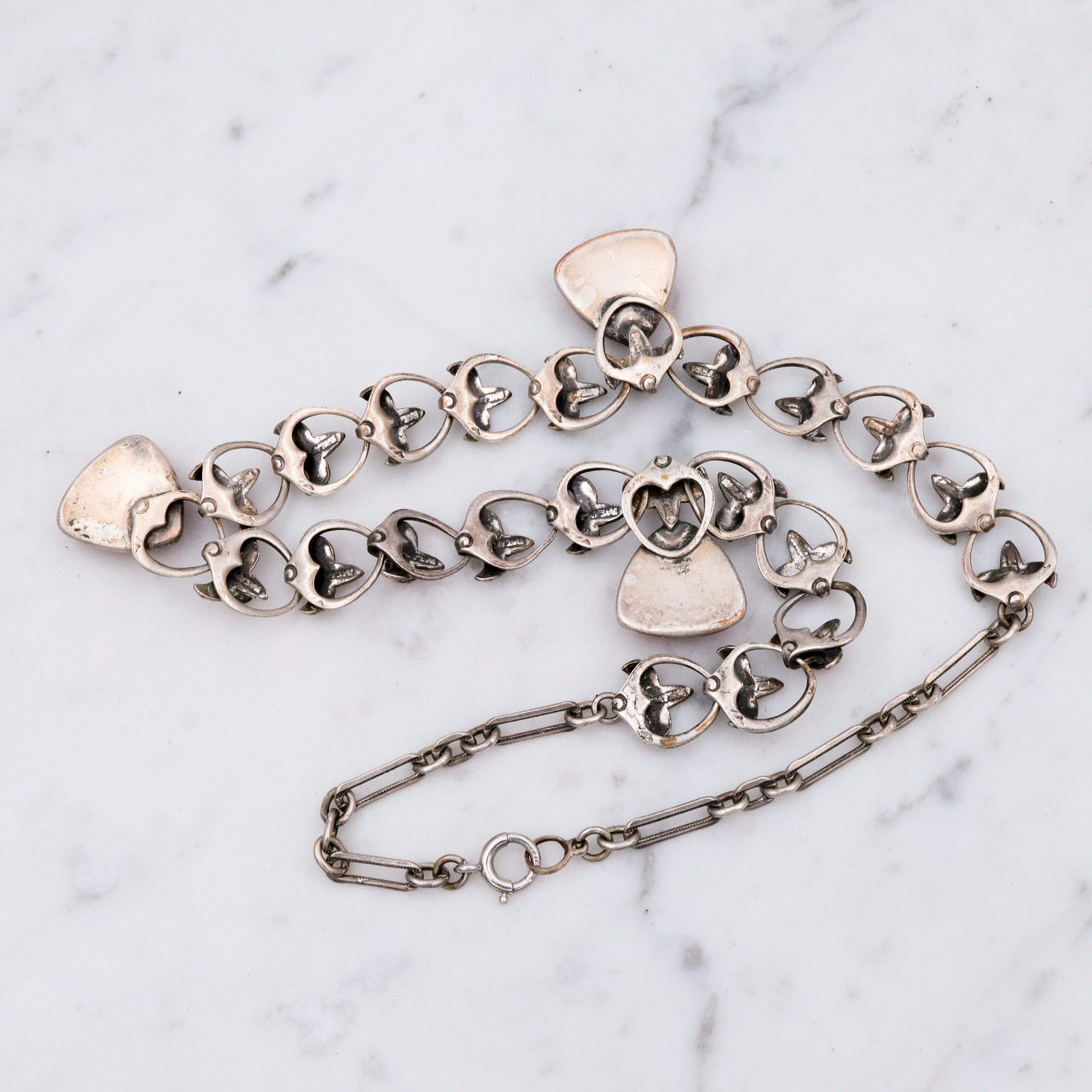 MCM red micro mosaic silver tone link necklace