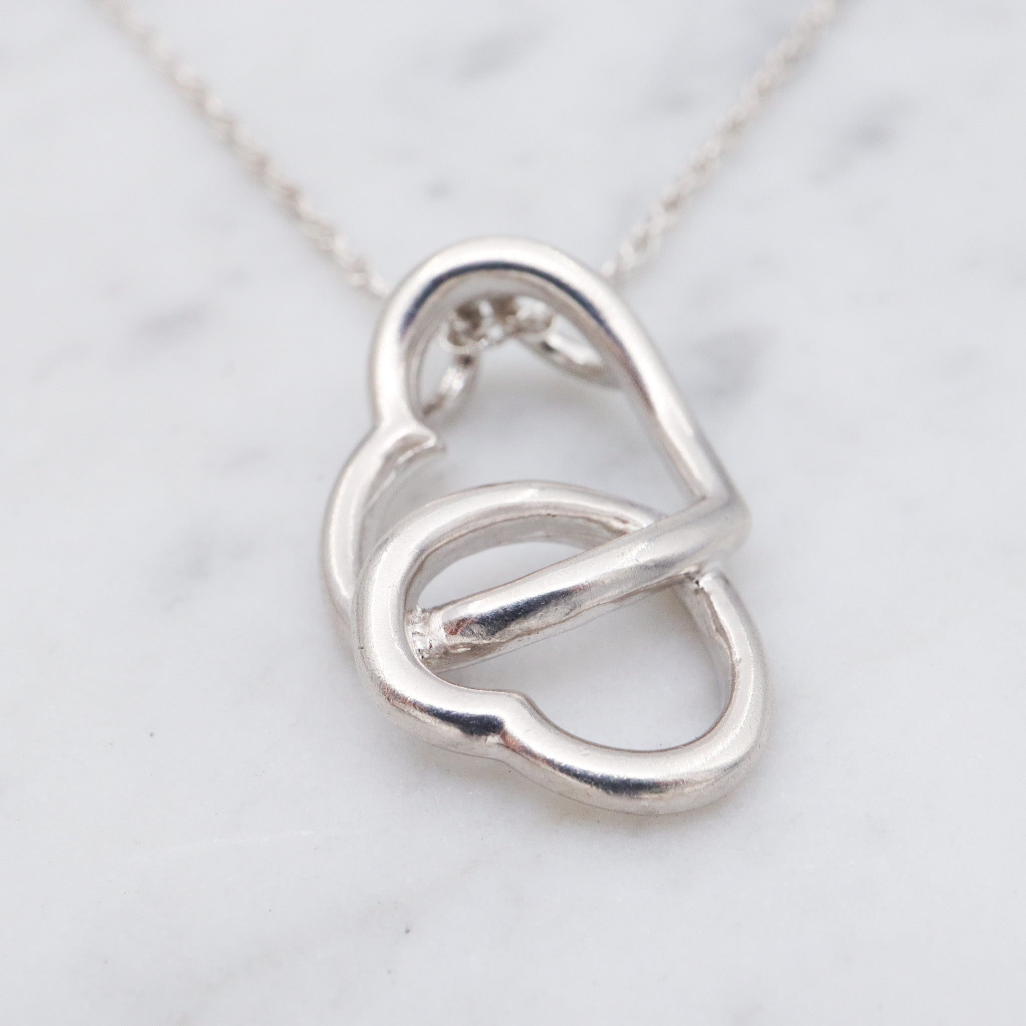 Vintage sterling silver double open heart pendant necklace