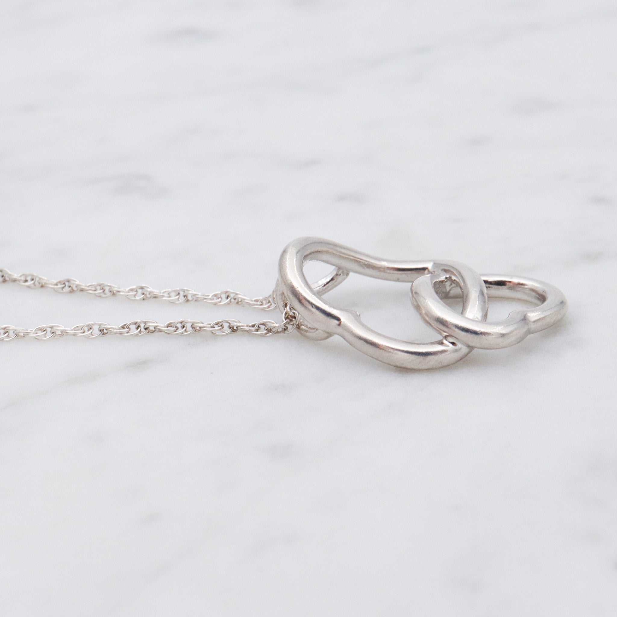 Vintage sterling silver double open heart pendant necklace