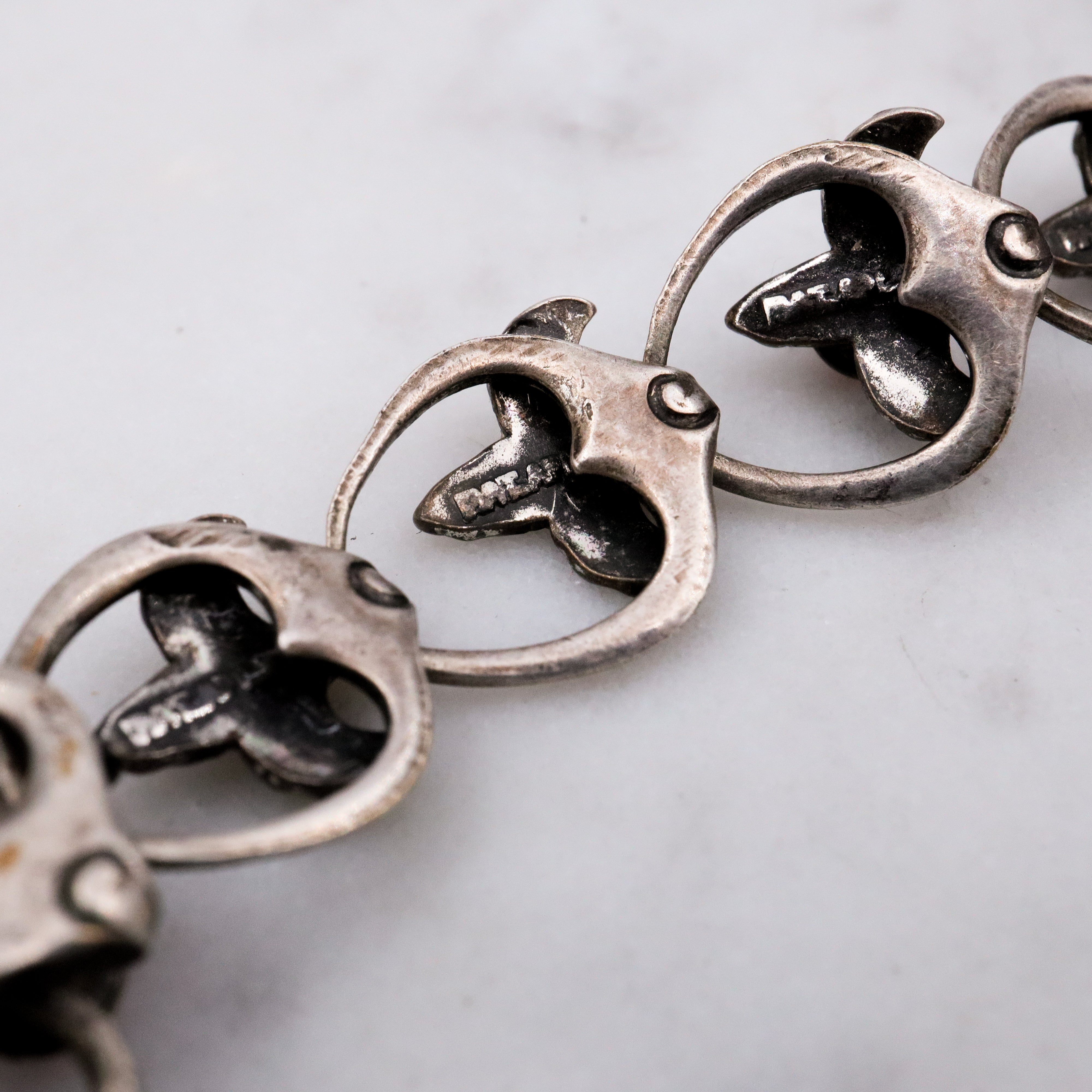 MCM red micro mosaic silver tone link necklace